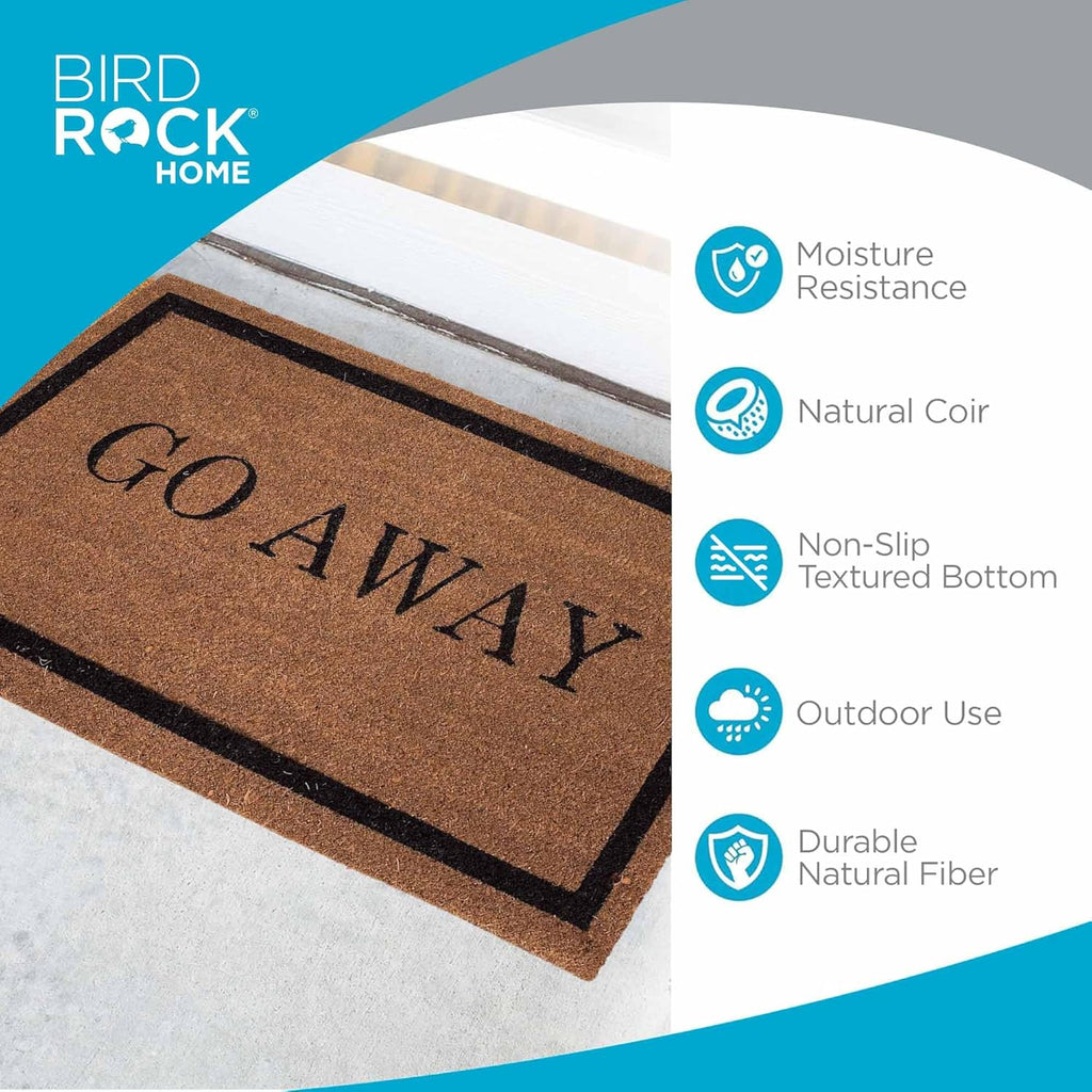 BIRDROCK HOME Go Away Coir Doormat | 18 x 30 Inch | Standard Welcome Mat with Black Border and Natural Fade | Vinyl Backed | Outdoor