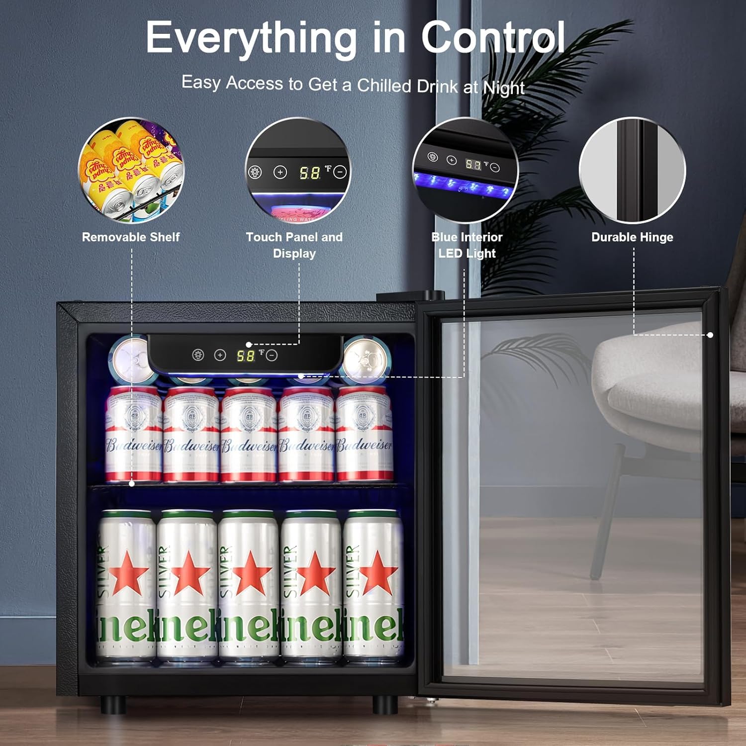 Antarctic Star Mini Fridge Cooler - 12 Bottle 48 Can Beverage Refrigerator Glass Door for Drinks or Beer Wine ¨CSmall Drink Dispenser for Home, Office or Bar, Electronic Temperature Control£¬1.3cu.ft.