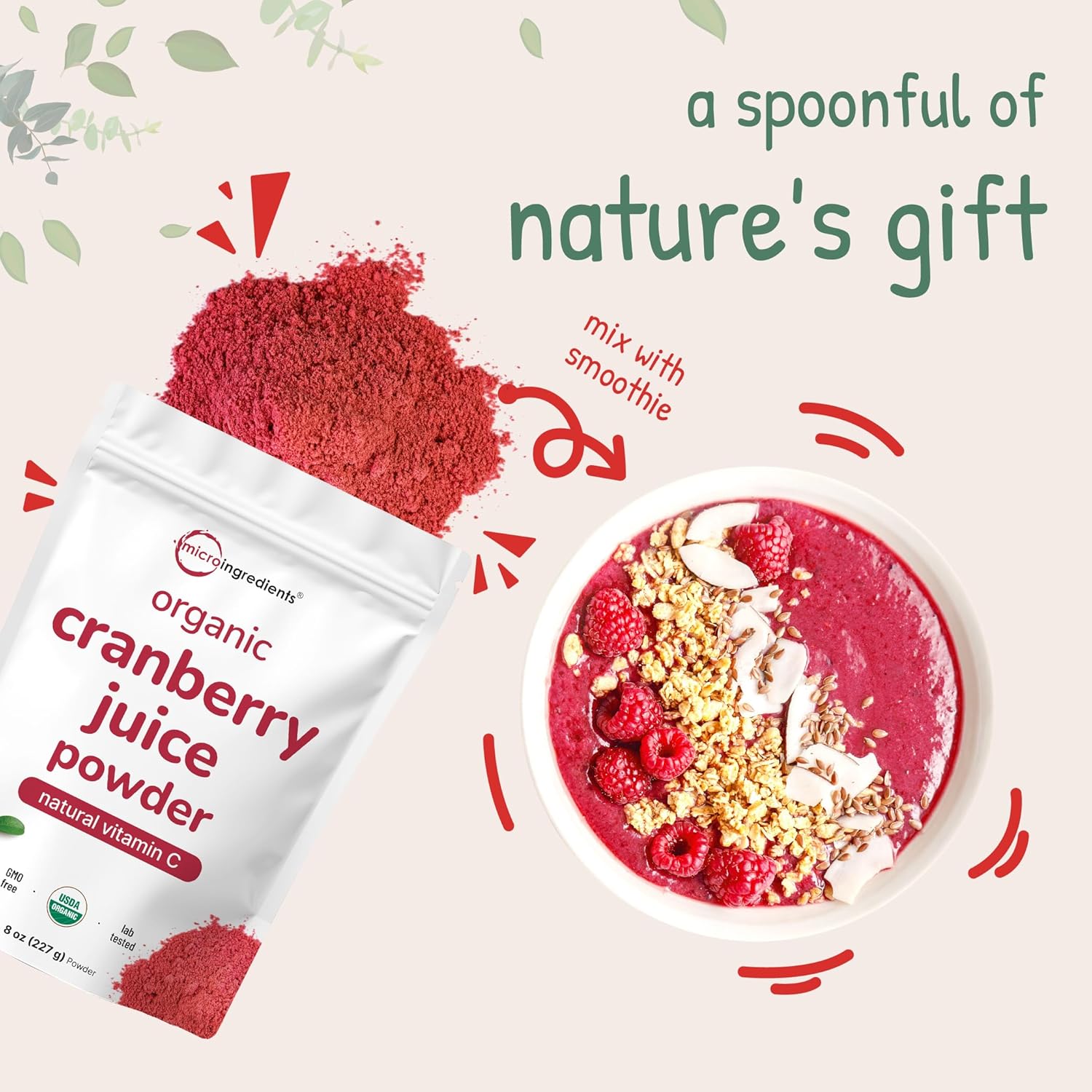 Sustainabl U Grown Organi Cranberr Juic Powde (Wil Cranberr Supplement Col Pressed) Ounc Support Urinar Trac Cleans Prostat Health Fille Free Wate Soluble Pe Friendly
