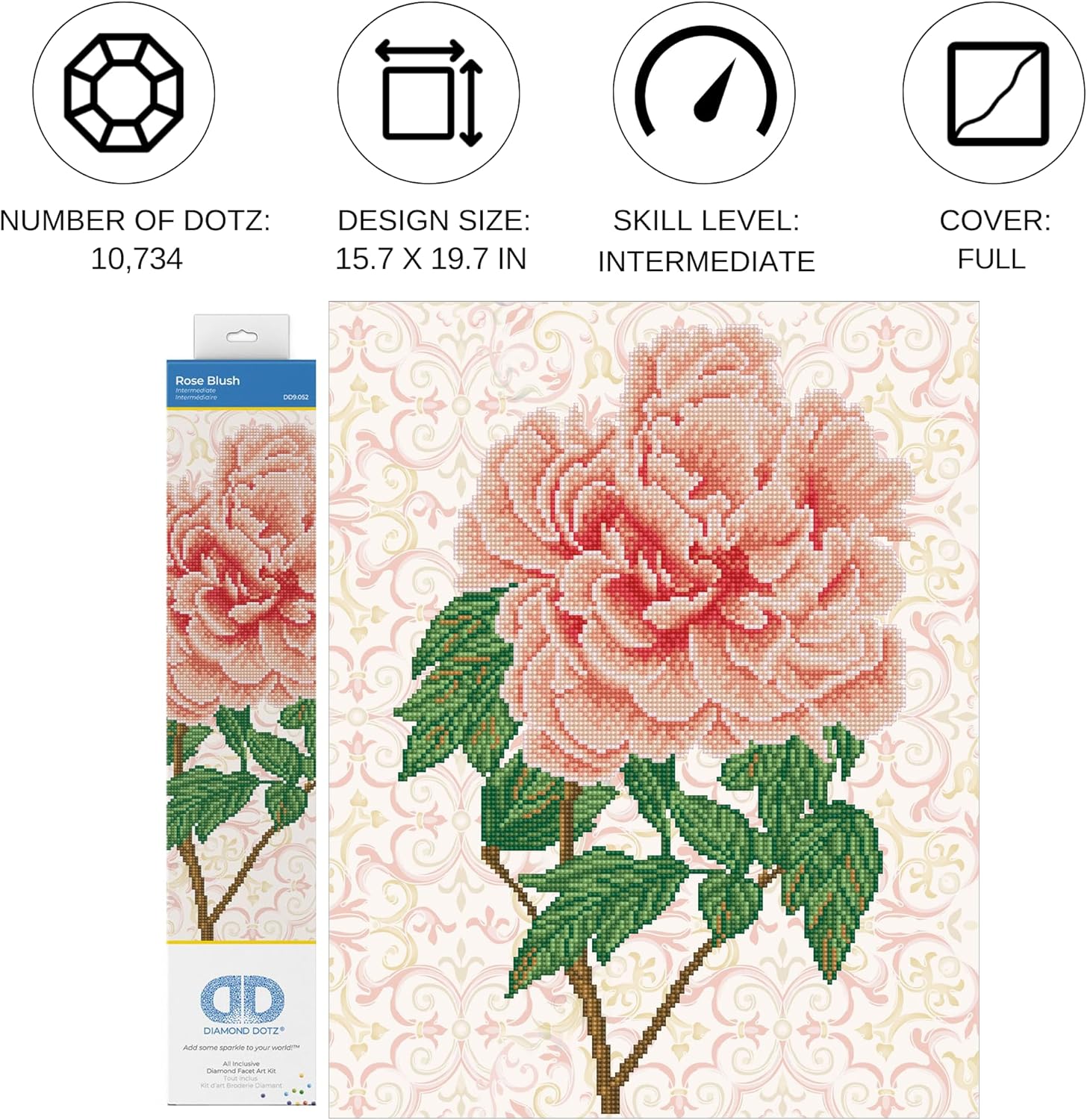 DIAMON DOT Ros Blus Flowe Diamon Paintin Kit fo Adult Diamon Ar Kit Relaxin Creativ Craf Ki wit Dot Gem 15.7inchx19.7inch