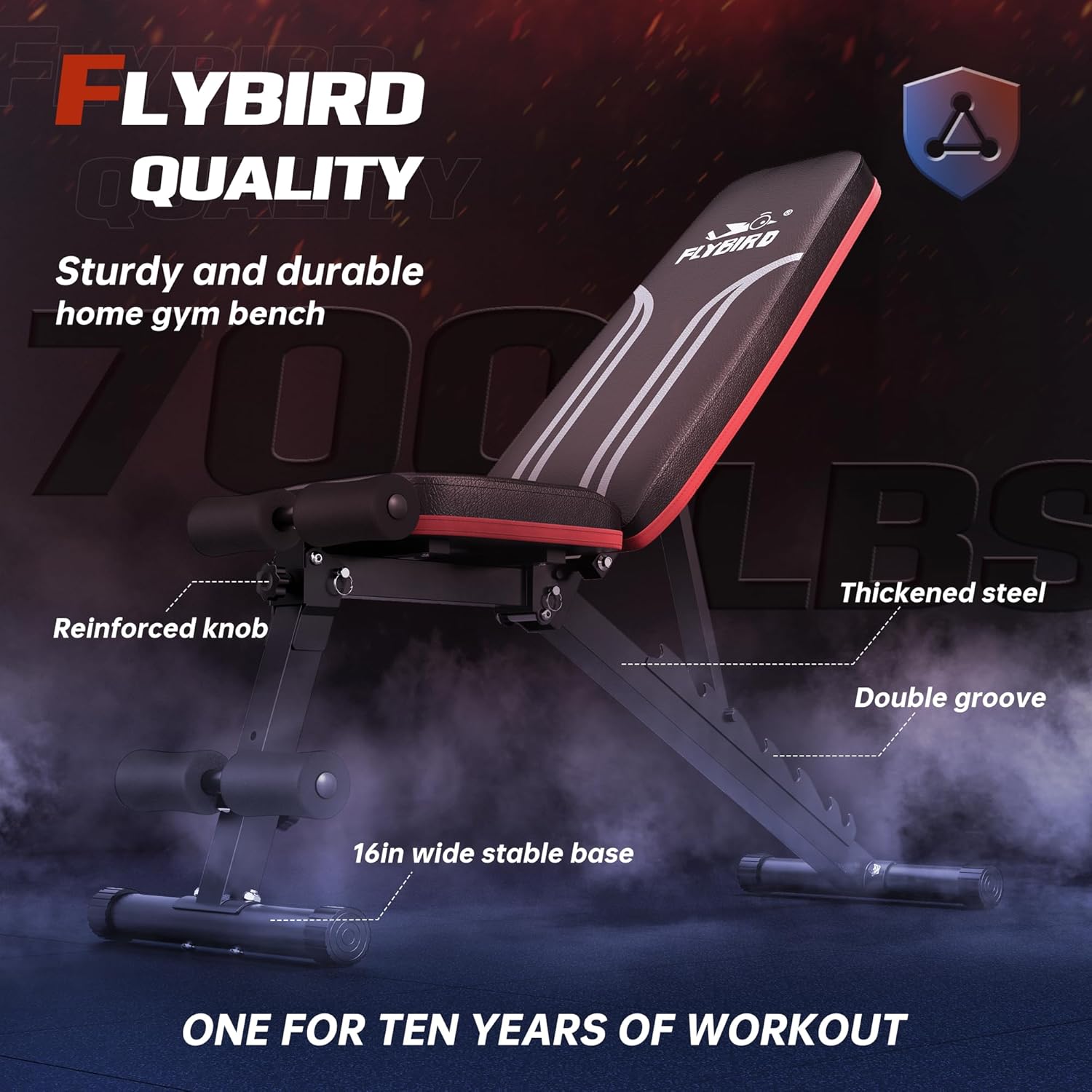 FLYBIR Foldabl Weigh Benc wit Resistanc Bands Backrest Fas Adjustabl FI fo Hom Gy Ful Bod Workout Eas t Storag fo Smal Apartment