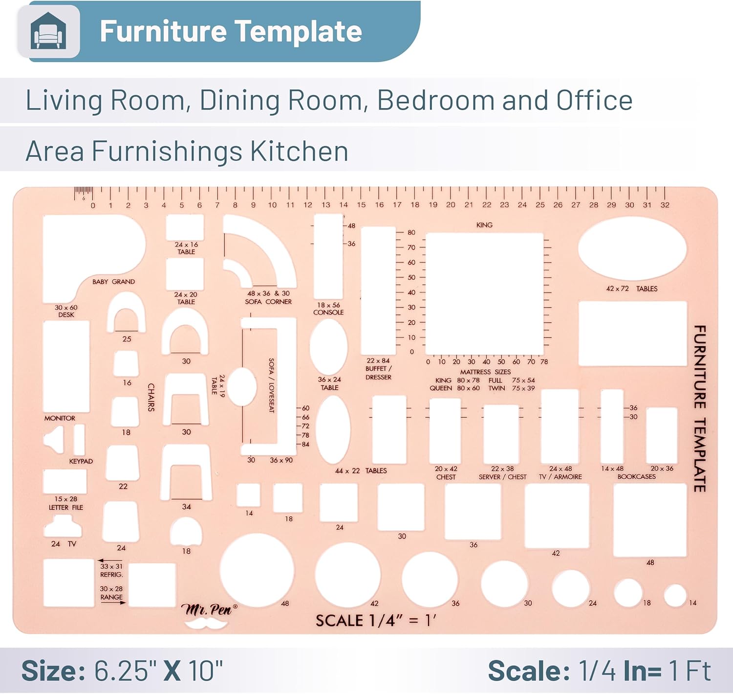 House Plan, Interior Design and Furniture Templates, Drafting Tools and Ruler Shapes for Architecture - Set of 3