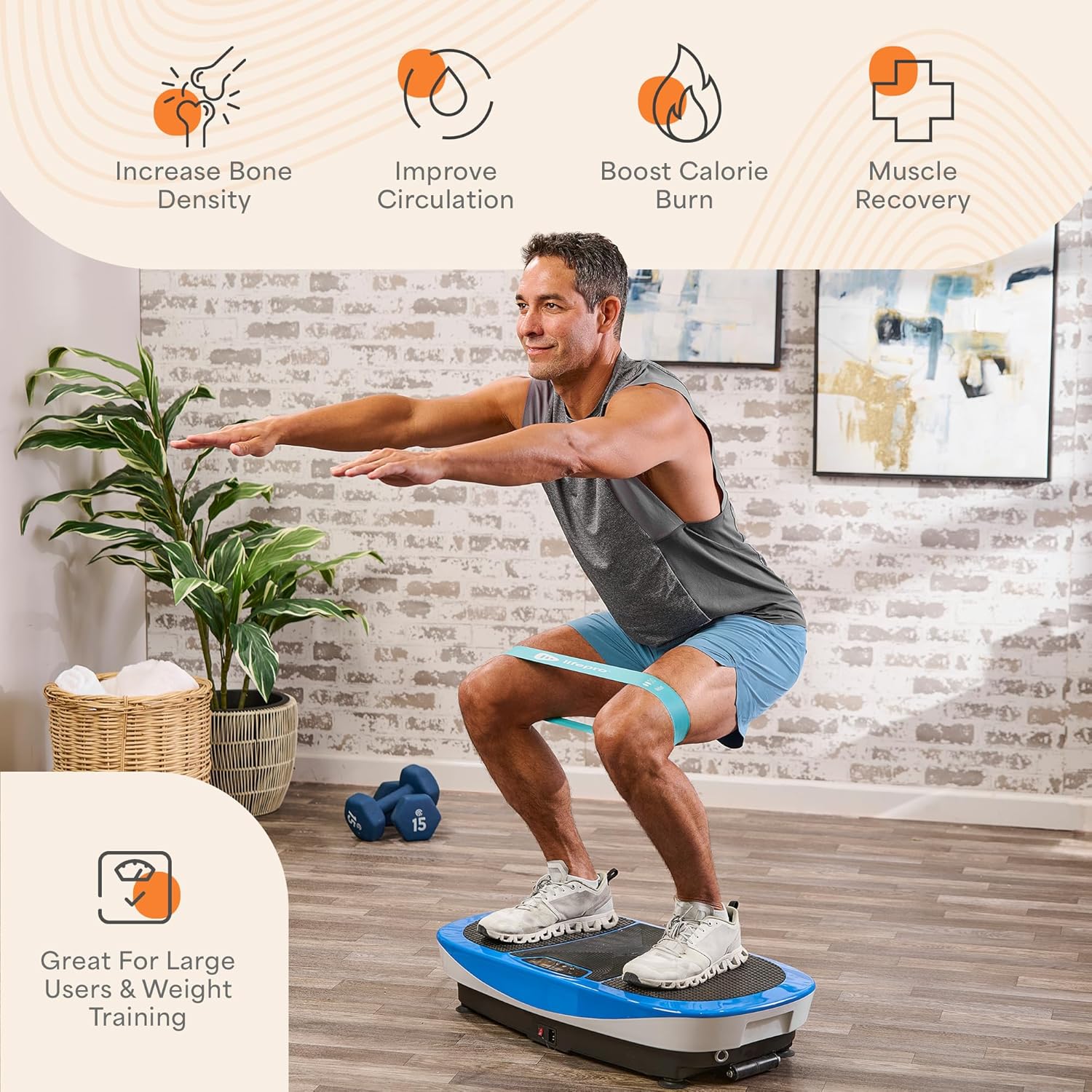 Lifepro Rumblex Max 4D Black Vibration Plate Exercise Machine with Loop Resistance Bands for Home Fitness Shaping Training Recovery Tone & Strength
