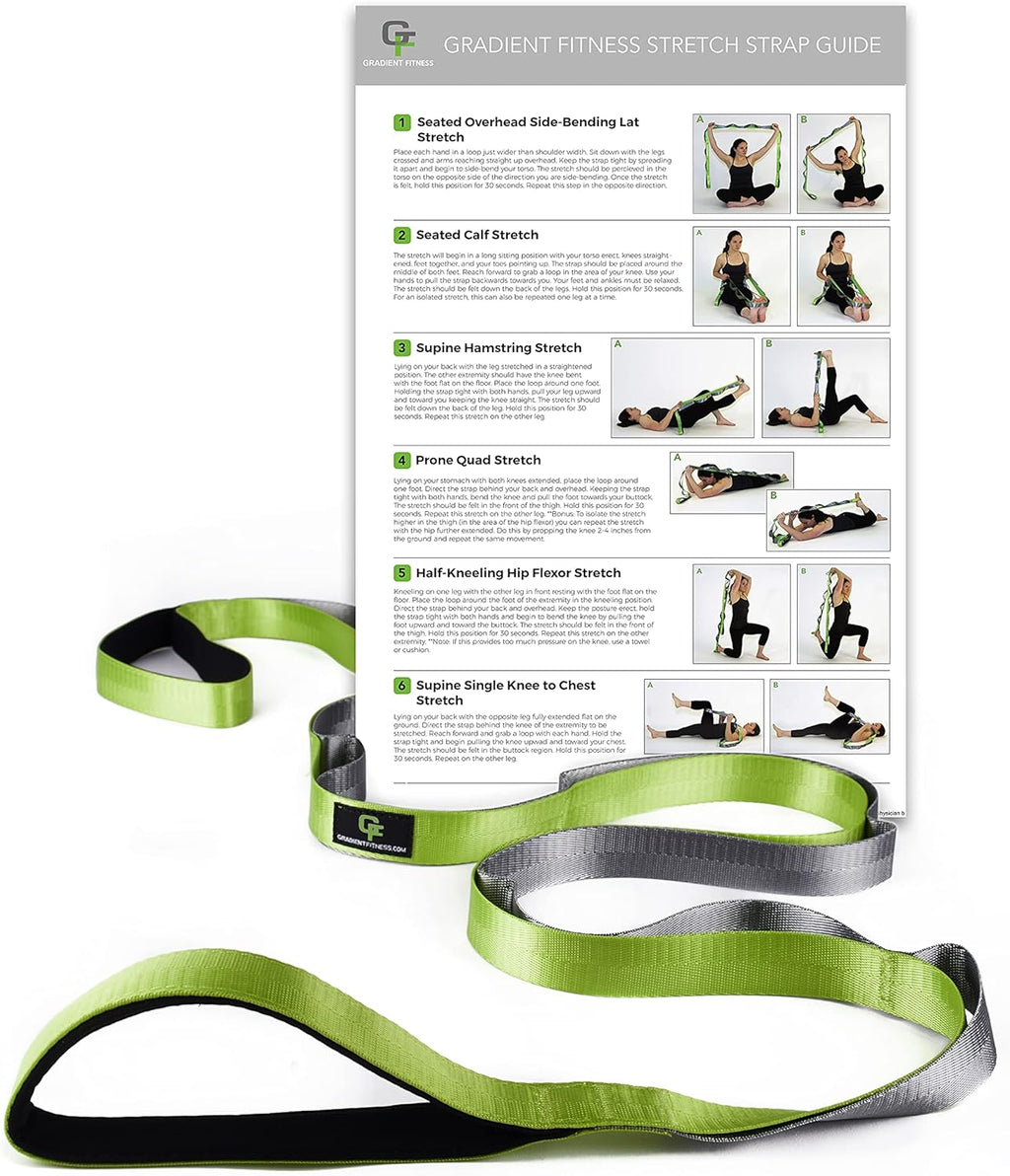 Gradient Fitness Stretching Strap for Physical Therapy, 12 Multi-Loop Stretch Strap 1inch W x 8' L, Neoprene Handles, Physical Therapy Equipment, Yoga Straps for Stretching, Leg Stretcher.