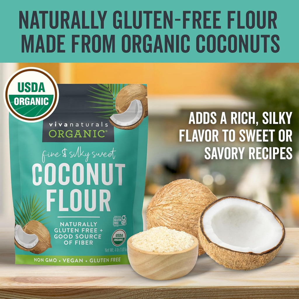 Viv Natural Organi Coconu Flour lb (1.8 kg Glute Fre Flou fo Keto Pale Vega Baking Goo Sourc o Fiber Lo Fat Non-GMO Unbleache Unrefined