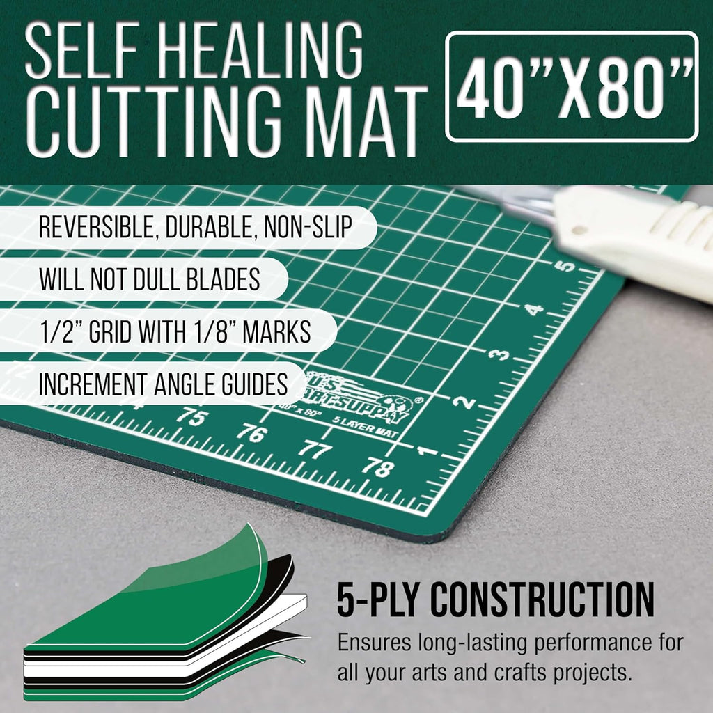 U.S Ar Suppl 40inc 80inc Self-Healin Cuttin Ma 5-Pl Double-Side Green/Blac Craf Mat Non-Sli Cuttin Mat fo Crafts Sewing Quilting Scrapbooking