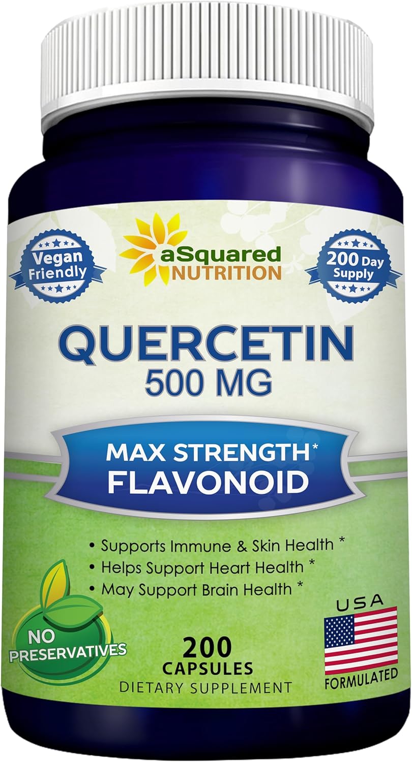 aSquared Nutrition Quercetin 500mg Supplement - 200 Capsules - Quercetin Dihydrate to Support Cardiovascular Health - Max Strength Powder Complex Pills to Help ImpImmune Response