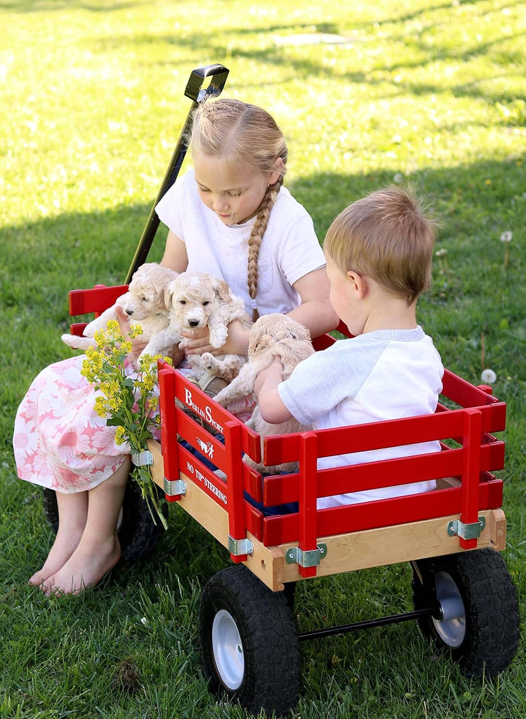 Berlin Flyer Sport Kid's Wagon - Model F410 - Amish Made in Ohio, USA - 10inch No-Flat Tires (Red)