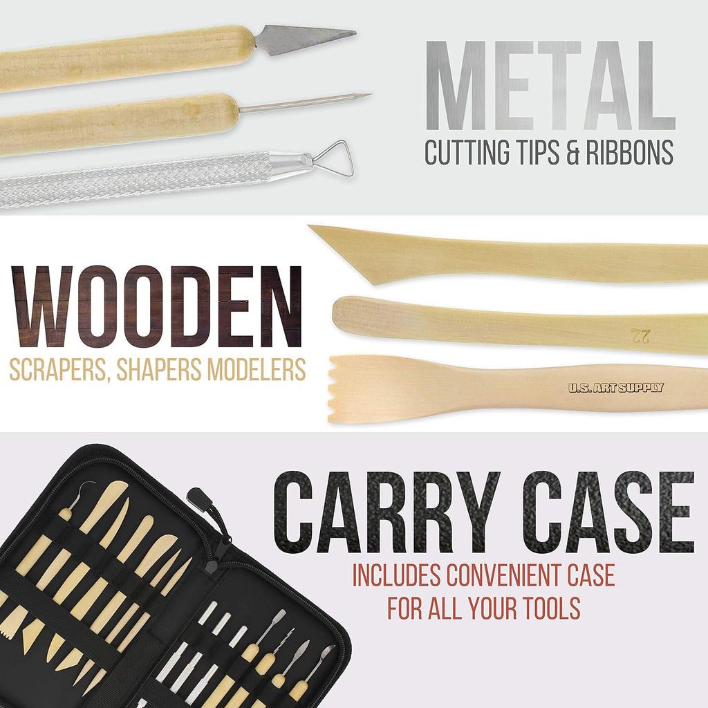 U.S. Art Supply Pottery & Clay Tools Set (14-Piece) - Includes Pottery Tools, Canvas Case for Sculpting, Ceramics, and Easy Storage & Transport