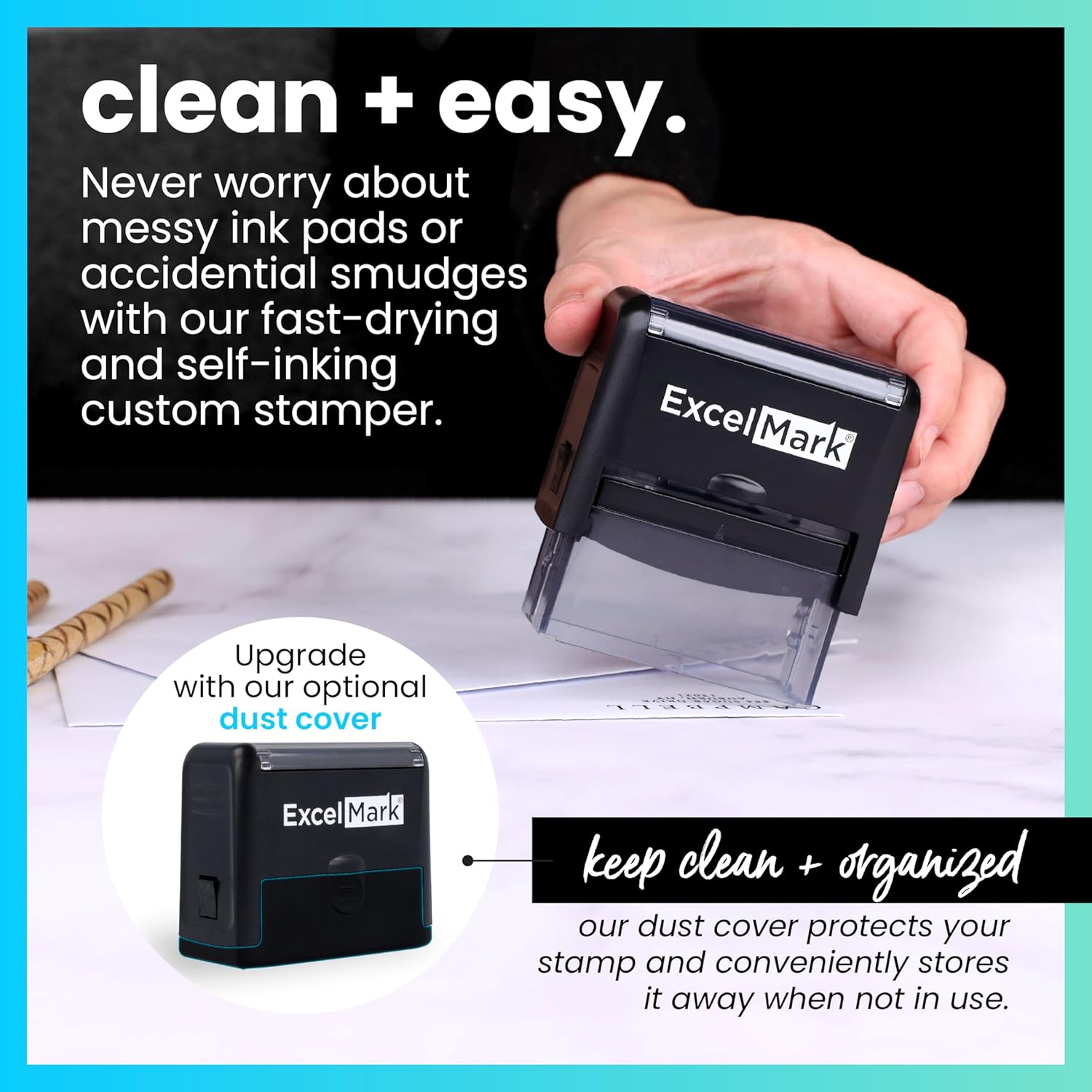 ExcelMark Custom Rubber Stamp ¨C Clean Easy Stamping ¨C Personalized Self-Inking Stamp (Medium)