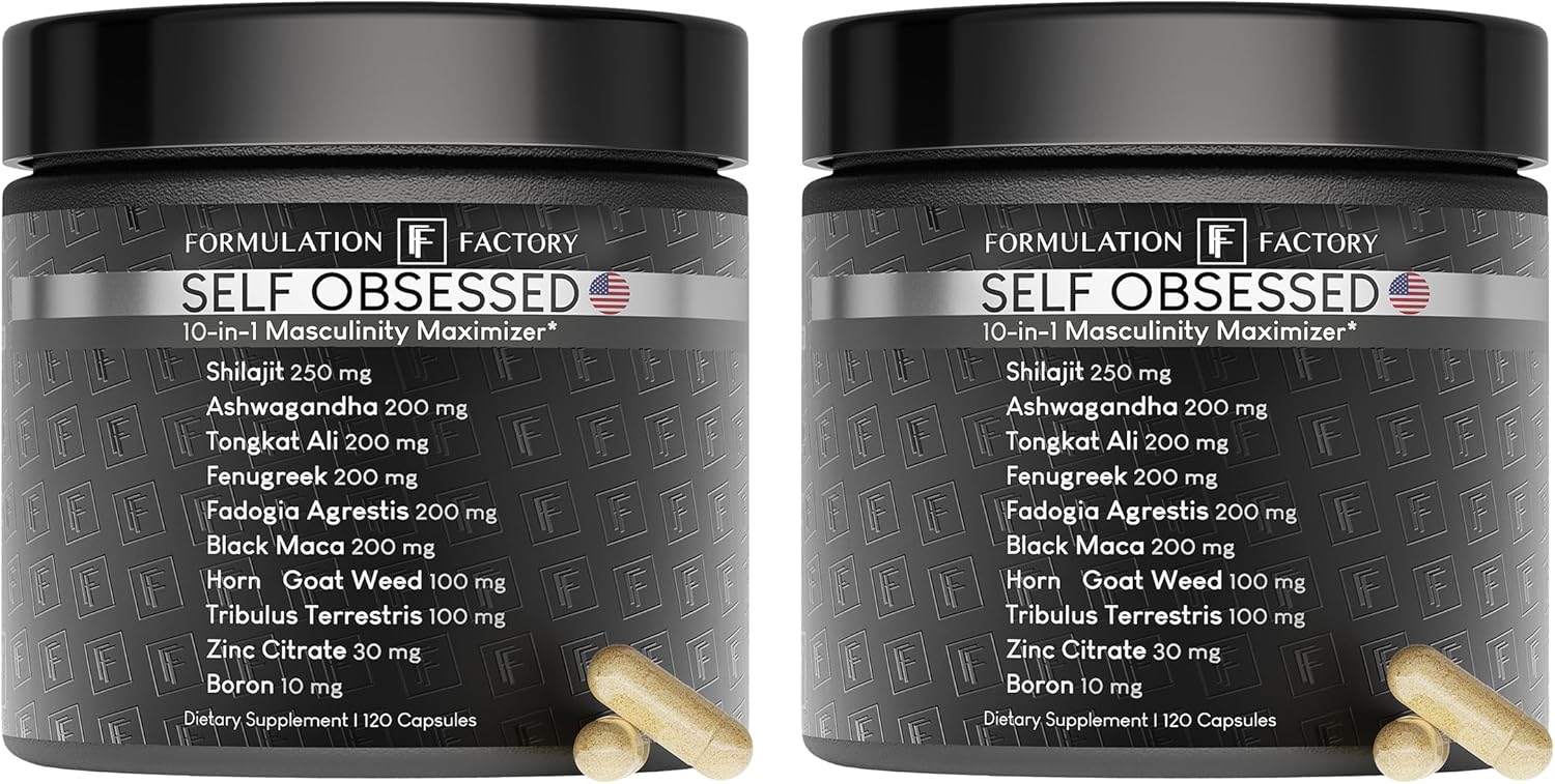 Formulation Factory Self Obsessed 10 in 1 Masculinity Maximizer Supplement, Shilajit for Men, Tongkat Ali, Ashwaganda, Fenugreek Muscle Growth, Energy, Drive, Strength, Recovery 4 Month (Pack of 2)
