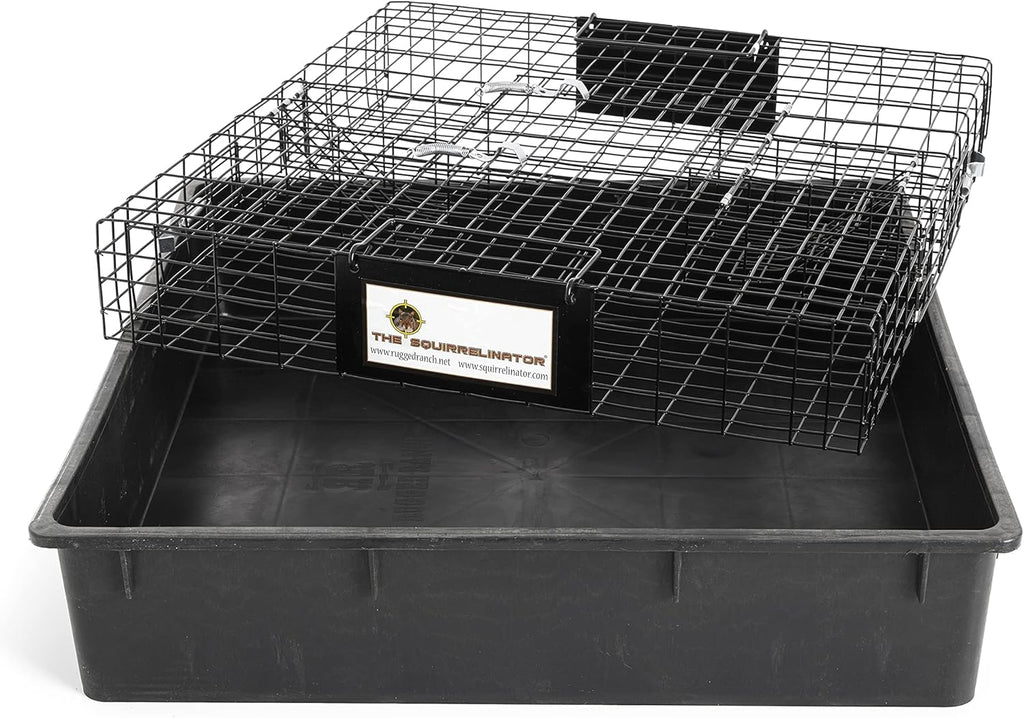 Rugged Ranch Squirrelinator w/ Waste Basin Outdoor Multi-Catch Squirrel Trap - Humane Live Cage Catcher, Rodent Control for Barns, Garages, Sheds, Gardens, Farms, Yards or Lawns