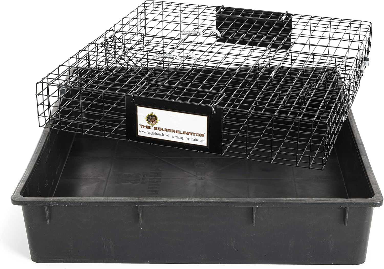 Rugged Ranch Squirrelinator w/ Waste Basin Outdoor Multi-Catch Squirrel Trap - Humane Live Cage Catcher, Rodent Control for Barns, Garages, Sheds, Gardens, Farms, Yards or Lawns