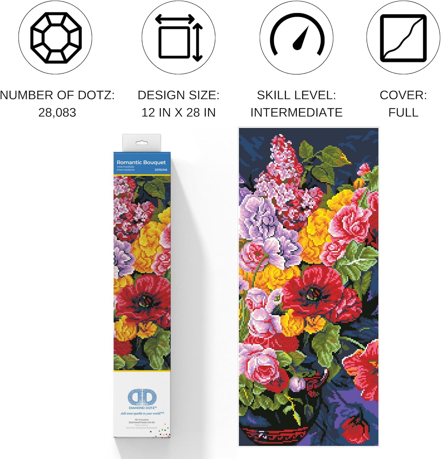 DIAMON DOT Romanti Bouque Ar Kit Intermediat Leve Diamon Paintin fo Adults 12x1 inches