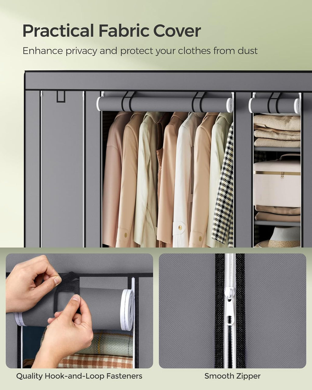 Closet Wardrobe, Portable Closet for Bedroom, Clothes Rail with Non-Woven Fabric Cover, Clothes Storage Organizer, 59 x 17.7 x 69 Inches, 12 Compartments, Gray ULSF03G