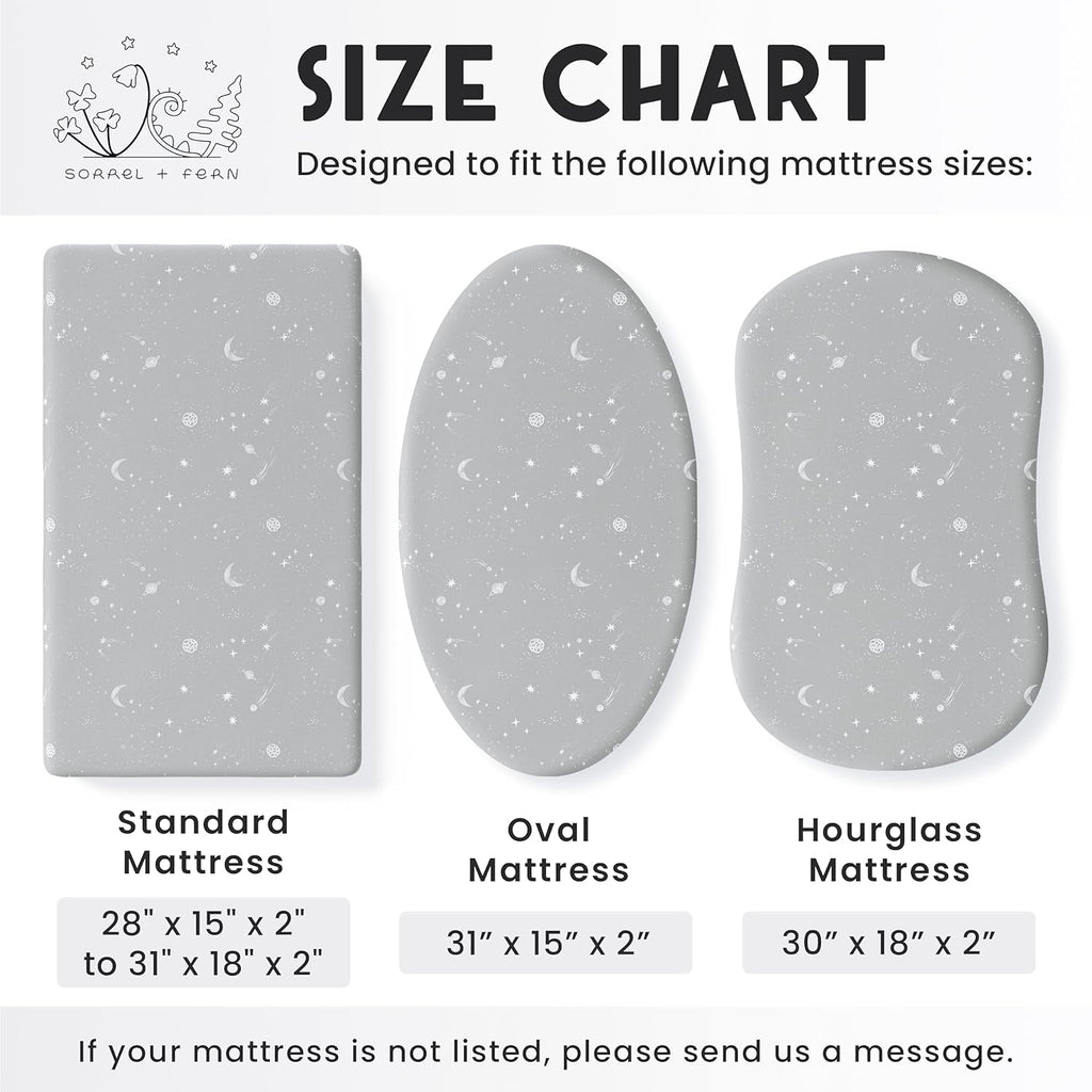 Baby Bassinet Sheets for Boy, Girl (Galaxy, Moon and Stars) 2-Pack - Fitted Bedside Bassinet Sheets - Buttery Soft Cotton Blend for Standard Mattress Pad - Compatible with Halo BassiNest