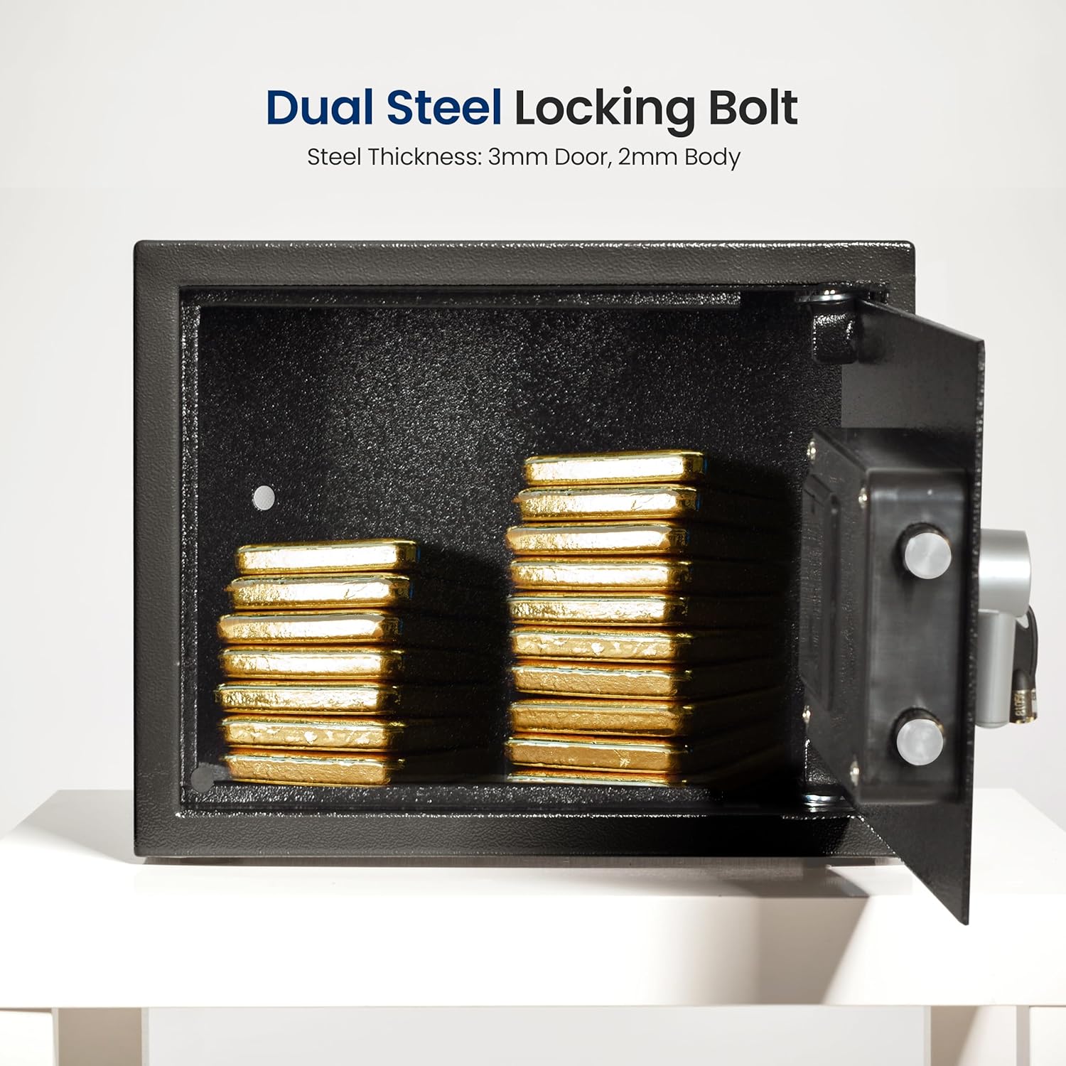 Electronic Safe Box | Heavy-Duty 12.2¡¯¡¯ x 7.8¡¯¡¯ Small Lockbox | Digital Keypad Code 2 Key Override | Compact Money Safe for Cash, Jewelry, Valuables | Wall Floor Mountable Storage