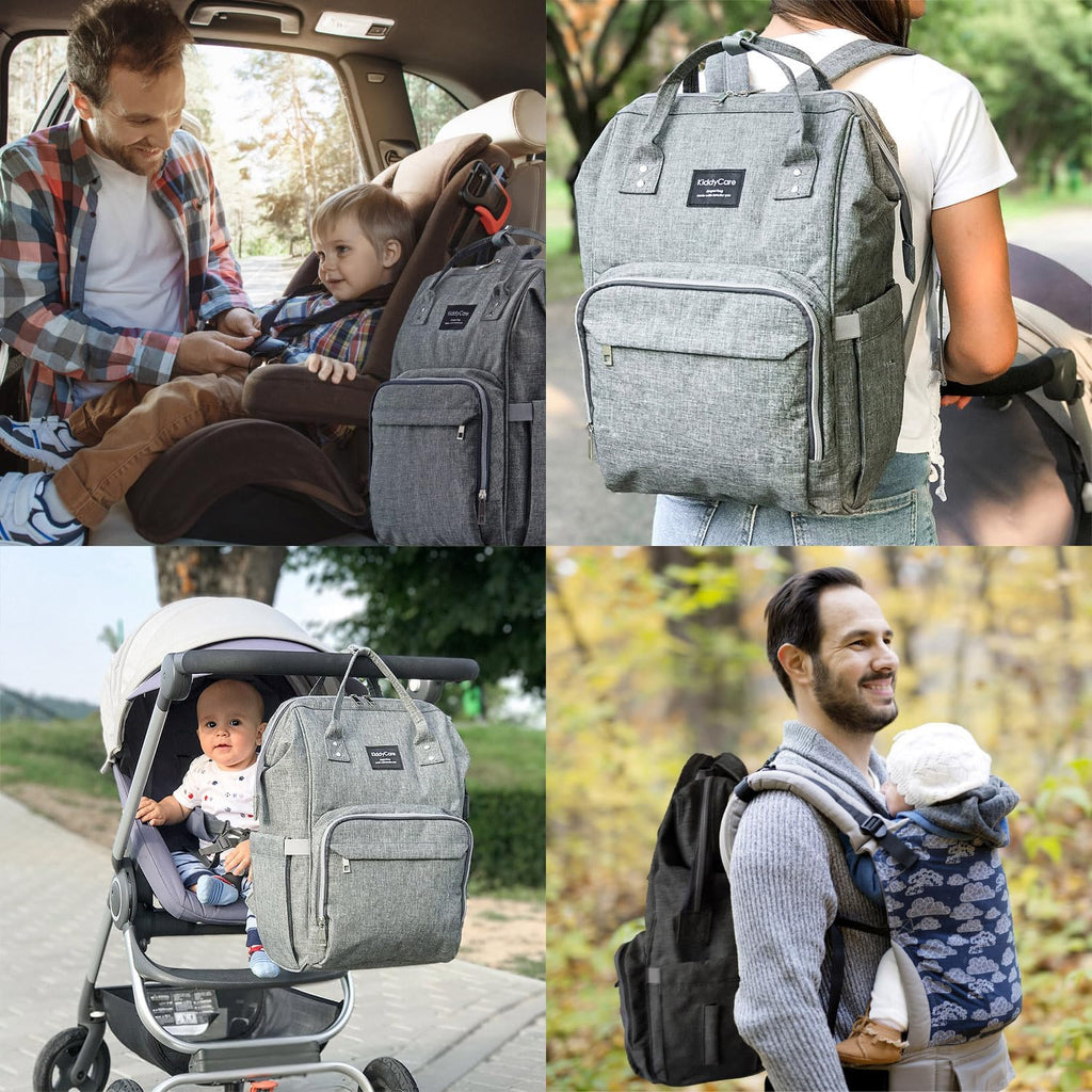 KiddyCare Baby Diaper Bag Backpack, Unisex Travel Baby Backpack Diaper Bags, Boy Baby Girl Diaper Bags for Newborn (Slate)