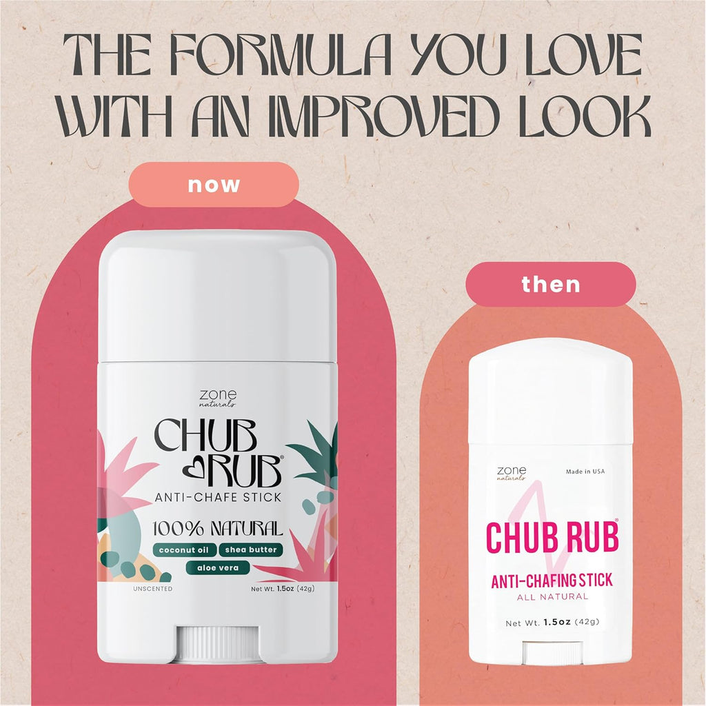 Zone Naturals 2 Pack Chub Rub Stick - All Natural Anti Chafing Stick - Friction Defense Stick - Anti Chafe Stick Reduces Rubbing and Irritation - 1.5 Ounce