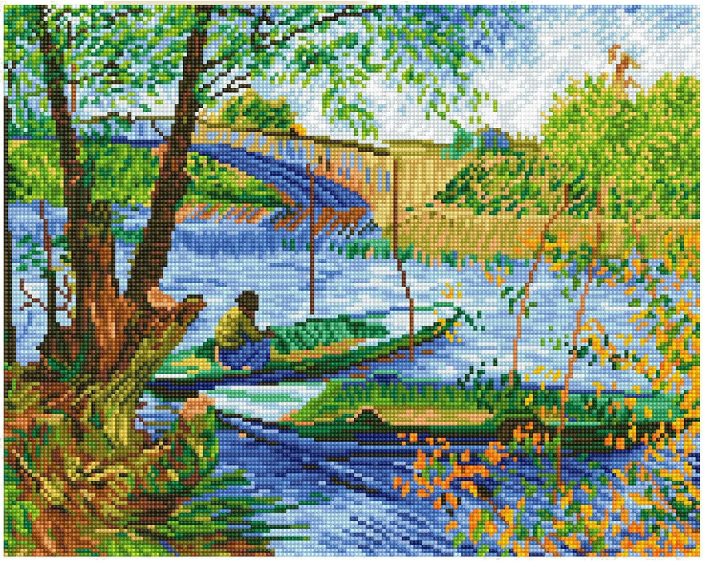 DIAMON DOT Fishin i Sprin (Va Gogh Diamon Paintin Kit fo Adult Diamon Ar Kit Relaxin Creativ Craf Ki wit Dot Gems