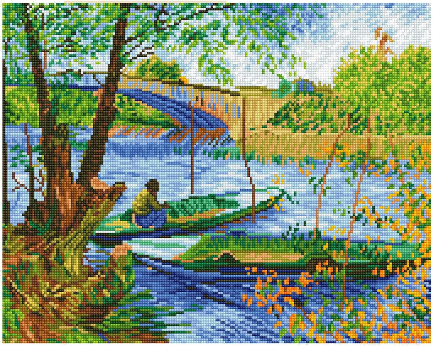 DIAMON DOT Fishin i Sprin (Va Gogh Diamon Paintin Kit fo Adult Diamon Ar Kit Relaxin Creativ Craf Ki wit Dot Gems