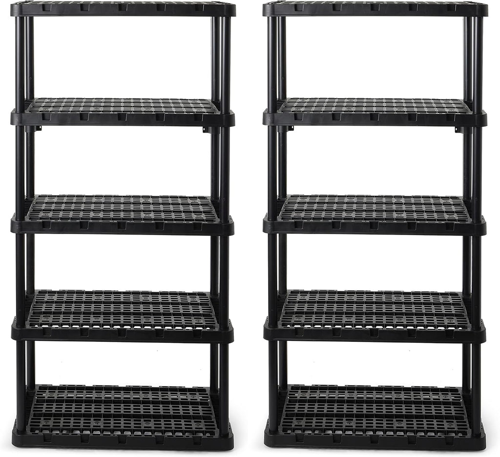 Gracious Living 2-Pack 5 Shelf Unit, Storage Shelves and Rack for Home & Garage, Black - Multipurpose and Heavy-Duty Plastic Shelving Organizer - Ideal for Kitchen, Closet, and Pantry