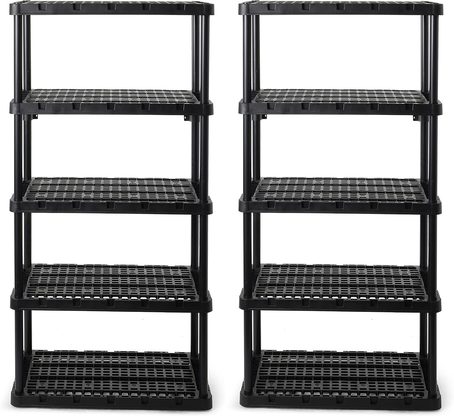 Gracious Living 2-Pack 5 Shelf Unit, Storage Shelves and Rack for Home & Garage, Black - Multipurpose and Heavy-Duty Plastic Shelving Organizer - Ideal for Kitchen, Closet, and Pantry