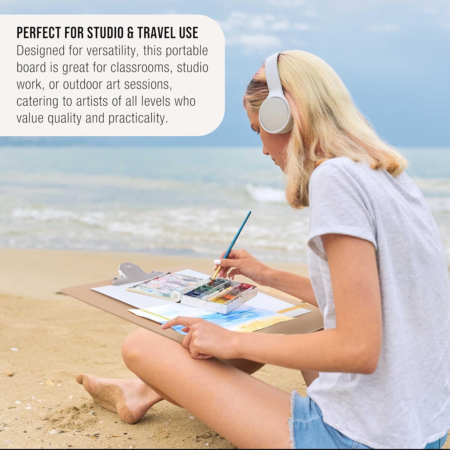 U.S. Art Supply 11inch x 17inch Artist Sketch Tote Board - Lightweight Hardboard Drawing Board with Handle, Clip & Rubber Band for Art, Sketching, Travel, Studio