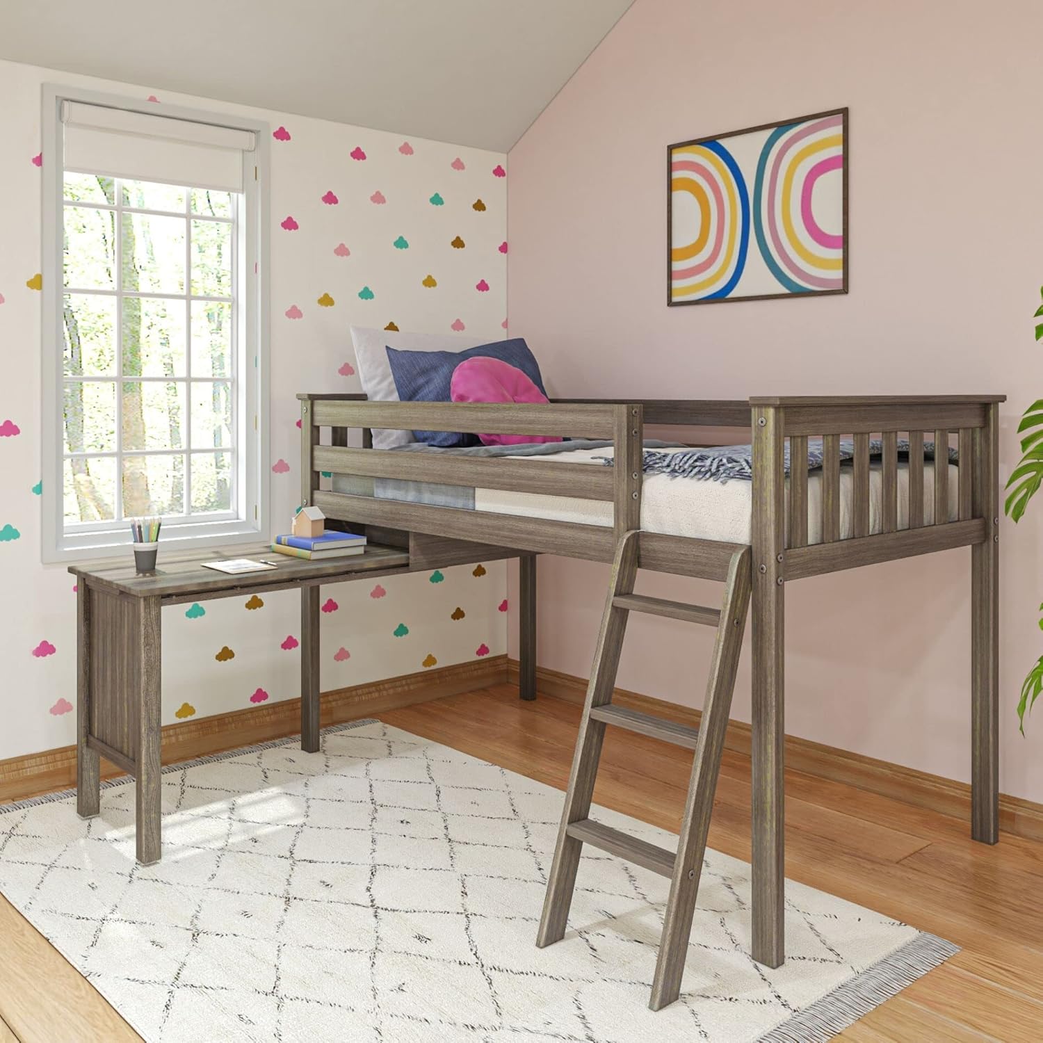 Ma Lil Lo Lof Bed Twi Be Fram Fo Kid Wit Pull-Ou Desk Clay