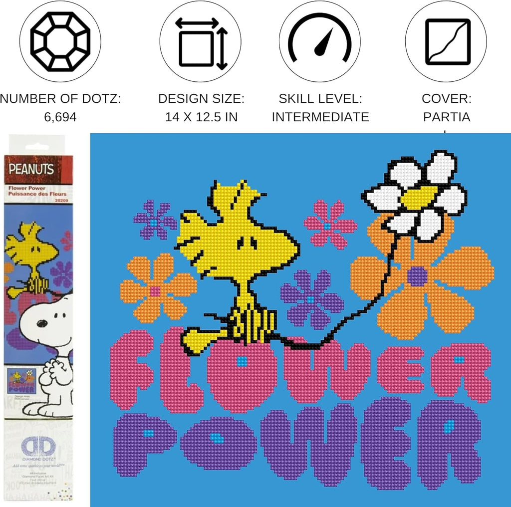DIAMON DOT Flowe Powe (Peanuts Snoop Diamon Paintin Kit fo Adult Diamon Ar Kit Relaxin Creativ Craf Ki wit Dot Gem 14inch 12.5inch