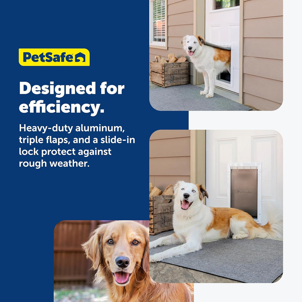 PetSafe Extreme Weather Aluminum Pet Door - Energy-Saving Thermal Barrier Pet Flap with Slide-in Door Locking Secure Flap Cover - for Dogs Up to 100 Lb - Large