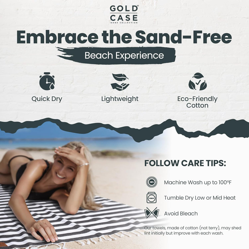 Gold CASE Turkish Beach Towel Set of 5 ¨C 100% Cotton Beach Towels Oversized 71 x 40'' ¨C MYRA Quick Dry Swim Towel ¨C Lightweight Turkish Towels Set in Black