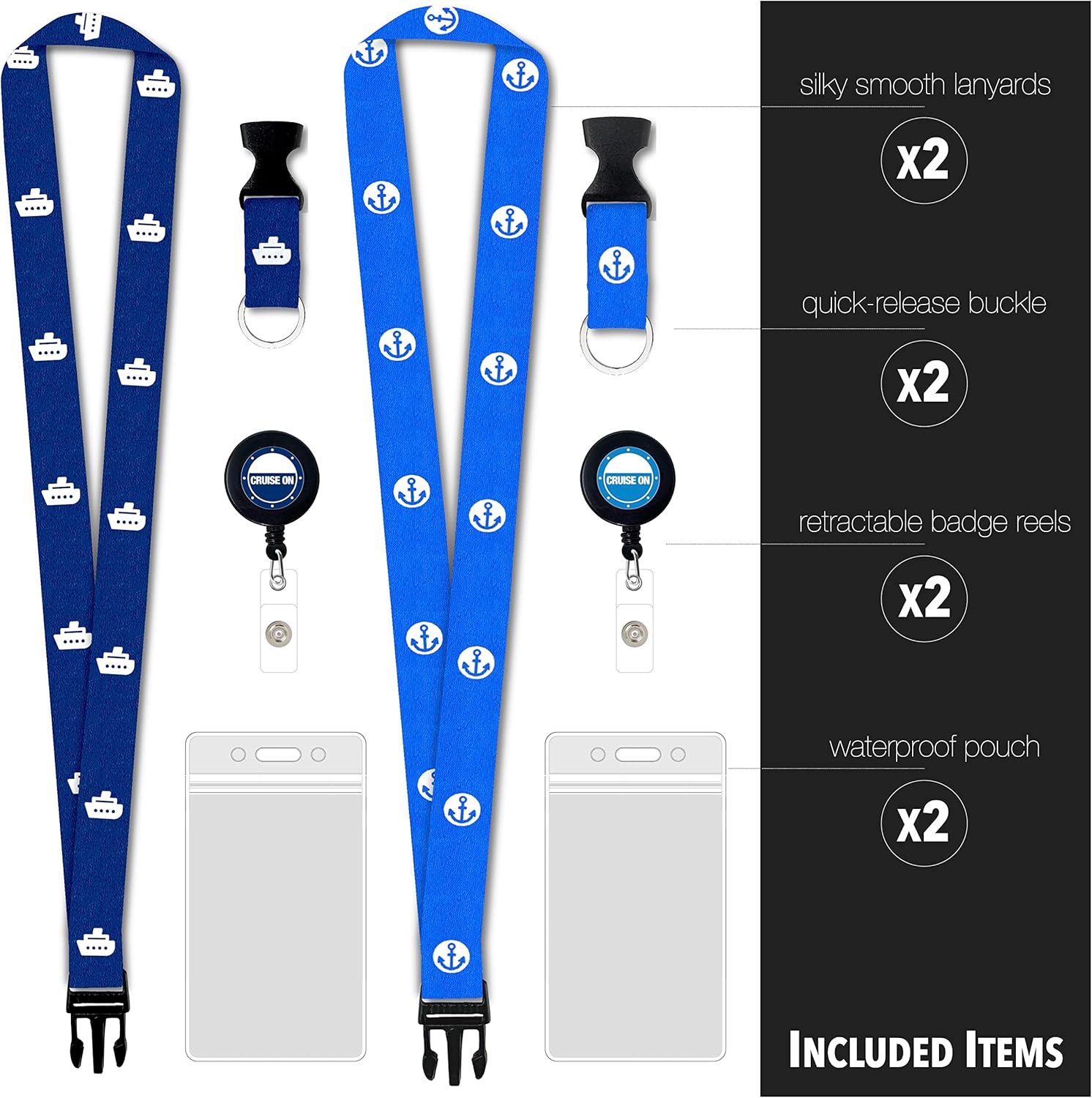 Cruise On Cruise Lanyard for Ship Cards ¨C 2-Pack Retractable Badge Waterproof Key Card Holder for Ship Cards ¨C Cruise Essentials 2025-2026, Perfect for Travel Vacation (Blue Ship Royal)