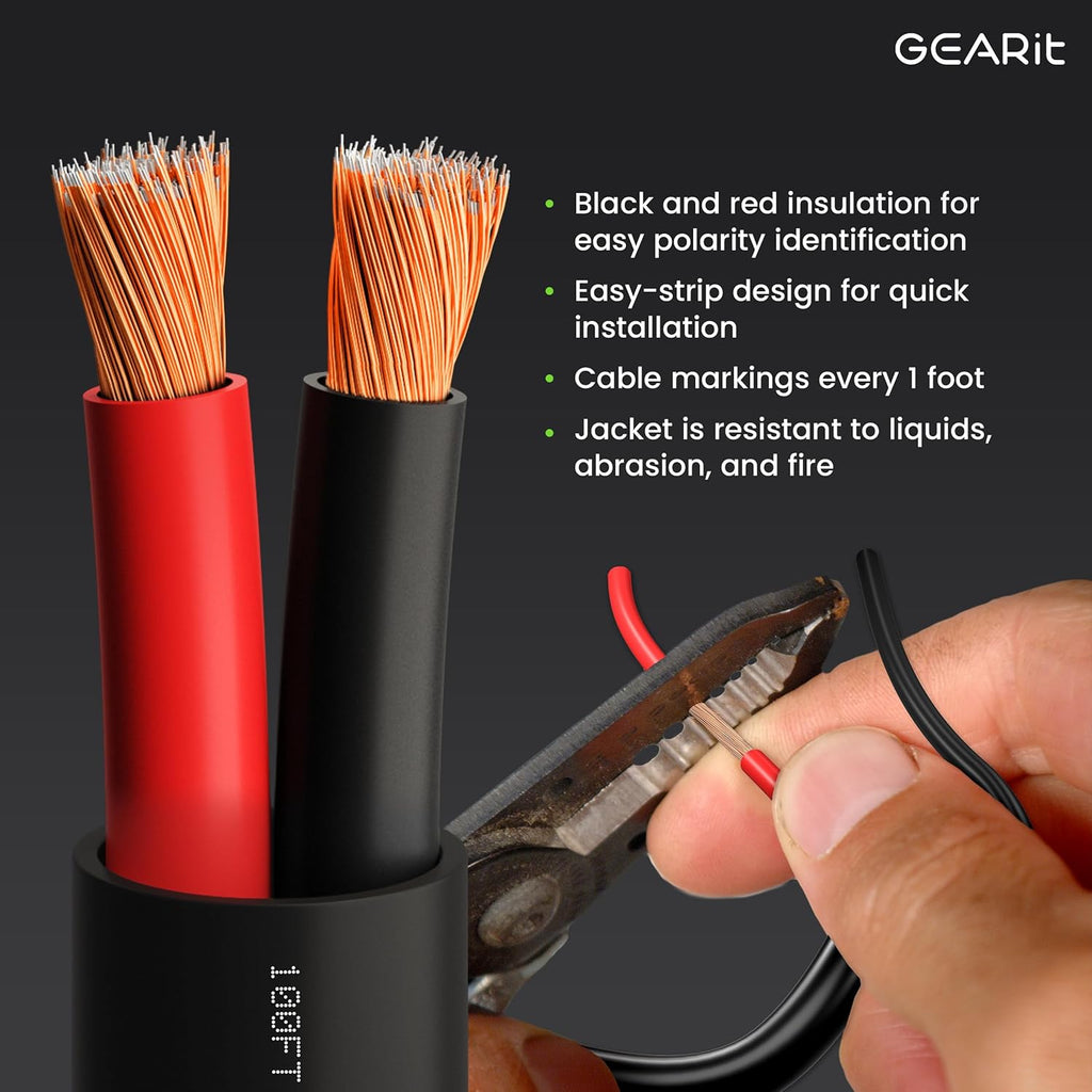 GEARit Outdoor Speaker Wire CL3 Rated, 14 Gauge Speaker Wire, Speaker Cable 20 ft for Outdoor Speakers, Patio, Garden, Backyard Audio, Direct Burial in Ground/in Wall, CCA (Black, 2-Conductors)
