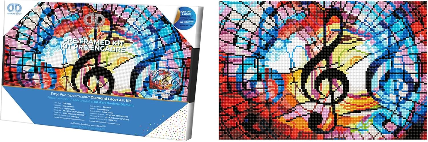 DIAMON DOT Tripl Trebl wit Fram Musi Diamon Paintin Kit fo Adult Diamon Ar Kit Relaxin Creativ Craf Ki wit Dot Gem 15.7inchx10.6inch