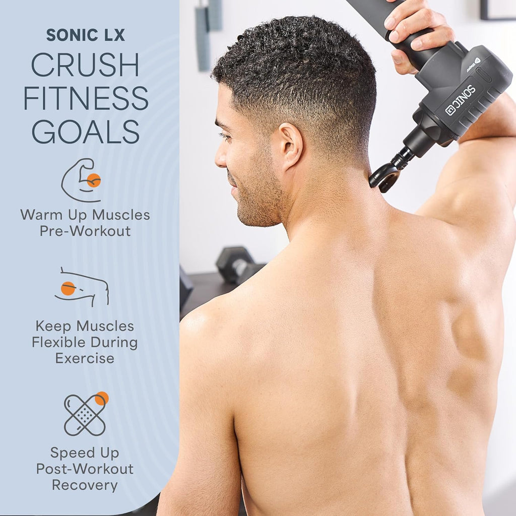 LifePro Sonic LX Athletic Heated Massage Gun ¨C Deep Tissue Portable Massager for Muscle Recovery - 9 Speed & 10 Heads Massage Gun - Rechargeable Percussion Massager for Athletes & Sports Enthusiasts
