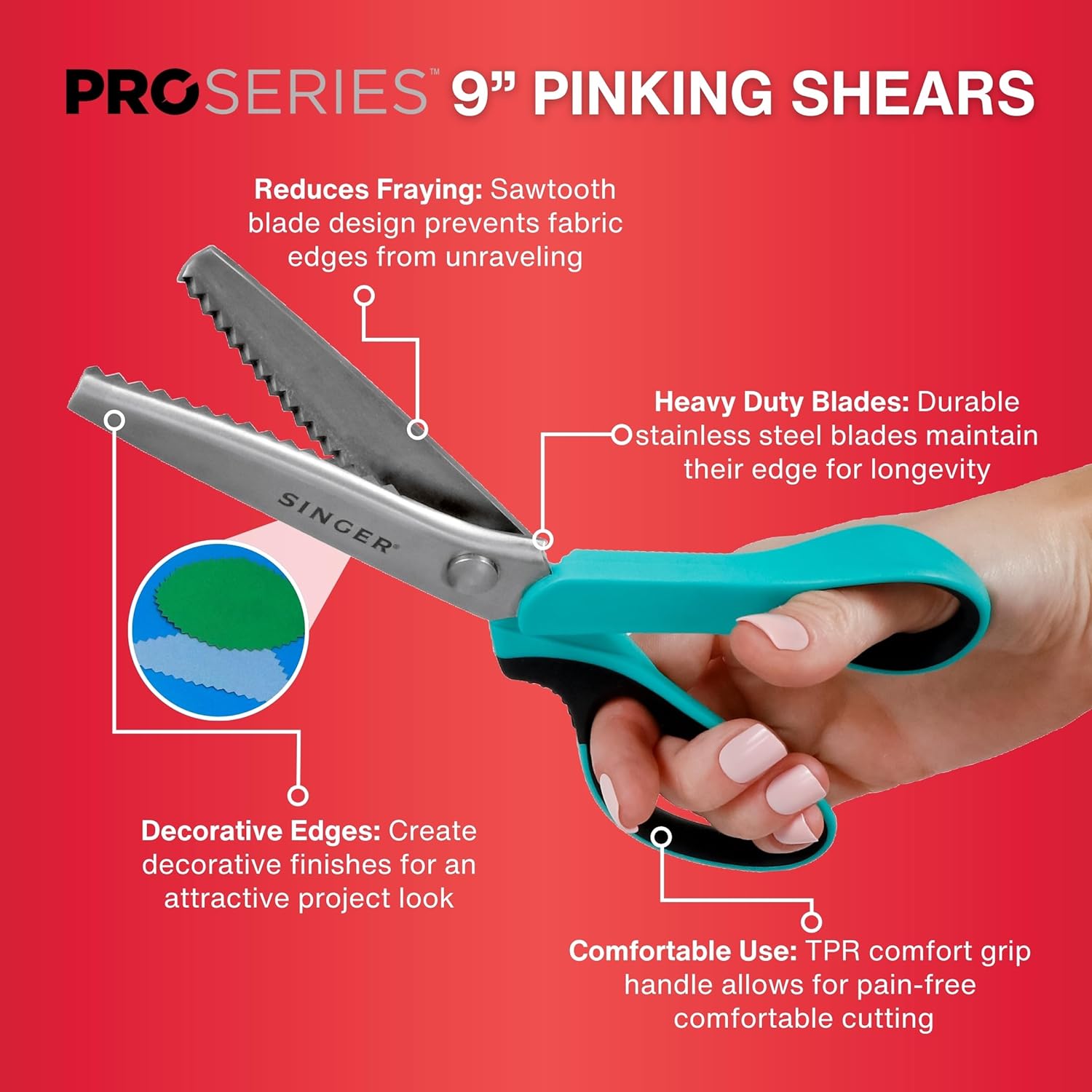 SINGE ProSerie 9inc Pinkin Shear Heavy-Dut Stainles Stee Zigza Cu fo No-Fra Fabric Sewin Craf Edging
