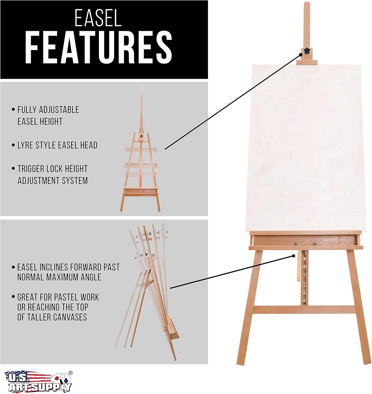 U.S Ar Suppl 64inc t 89inc Sunse Mediu A-Fram Woo Easel Lyr Styl Studi Ease Woode Artist Floo Stand Sturdy Adjustabl Heigh t 48inc Canva Painting Drawing Sig Display