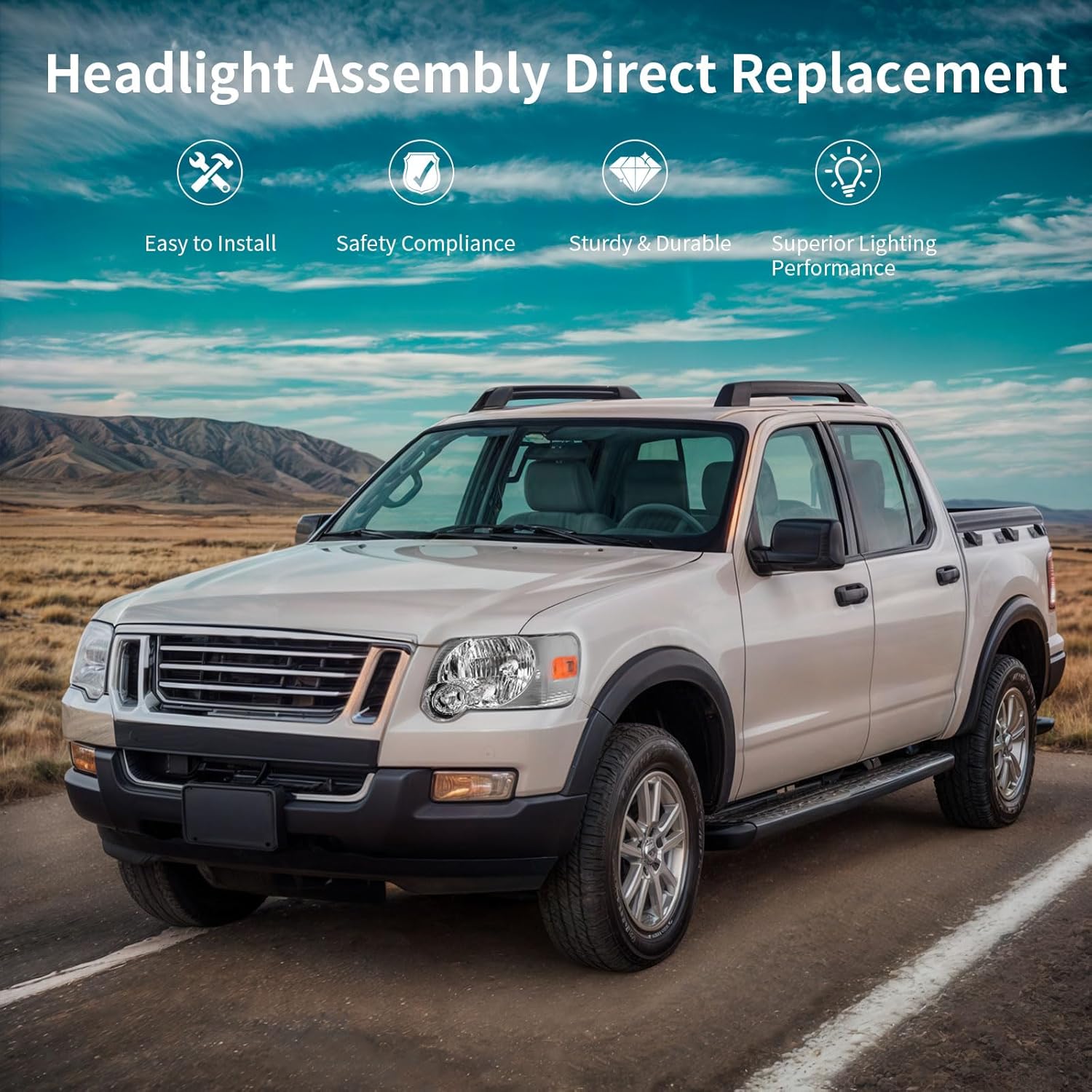 AUTOSAVER88 Headlight Assembly Compatible with 2006-2010 Ford Explorer 2007-2010 Ford Explorer Sport Trac Chrome Housing with Amber Reflector