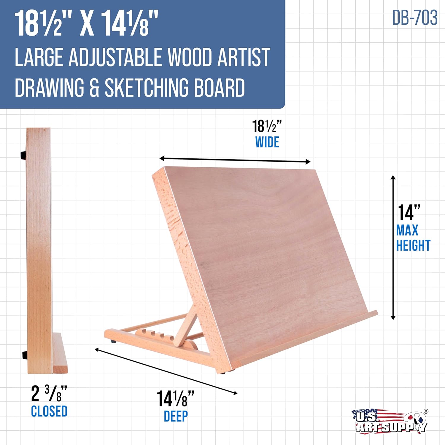 U.S Ar Suppl Larg 18-1/2inc 14-1/8inc (A3 Woode Drawin Board Adjustabl Tabl To Ease fo Paintin an Drawin Draftin Boar wit Angles Penci Ledge