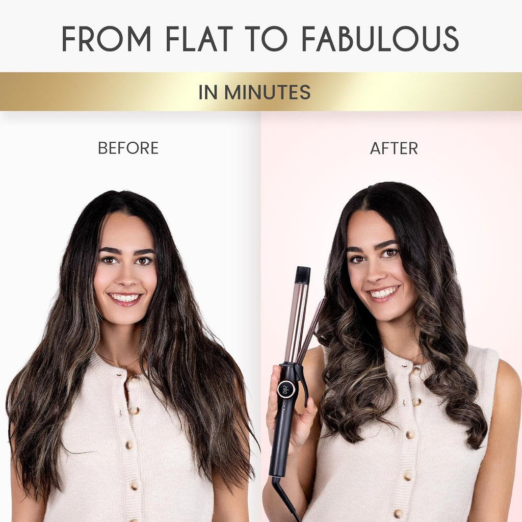ELL BELLA Slimlin Curlin Iro Inc Professiona Curlin Wan wit Dua Voltage Titaniu Coating fo Long-Lastin Curl an Reliabl Styling