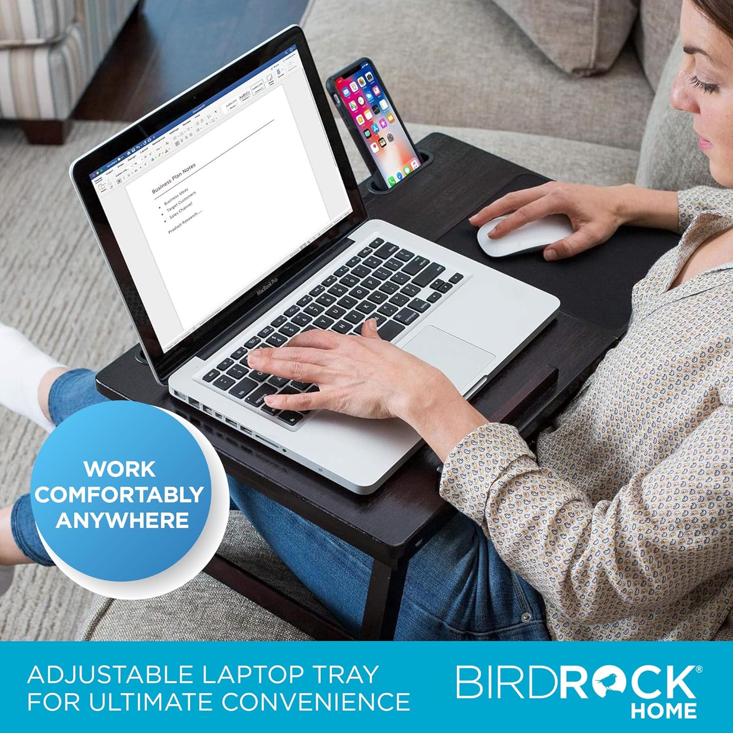 BIRDROC HOM Lapto Be Tra Adjustabl Til Surface Storag Drawer Foldin Legs Mous Pa Fit Lapto U t 15inc Slot U to Tablet 9.6inch Phone 4inc Fo Work Reading Studyin Espresso