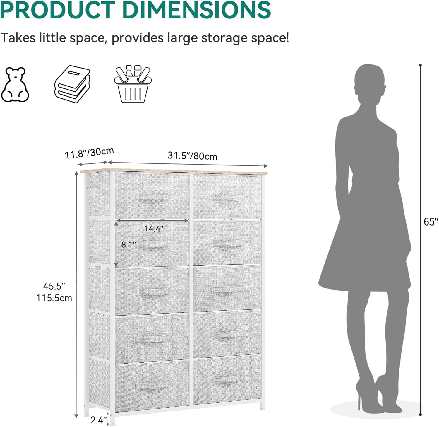 YITAHOM 1 Drawe Dresse Fabri Storag Tower Organize Uni fo Bedroom Livin Room Hallway Closet Sturd Stee Frame Woode To Eas Pul Fabri Bin (Coo Gray)