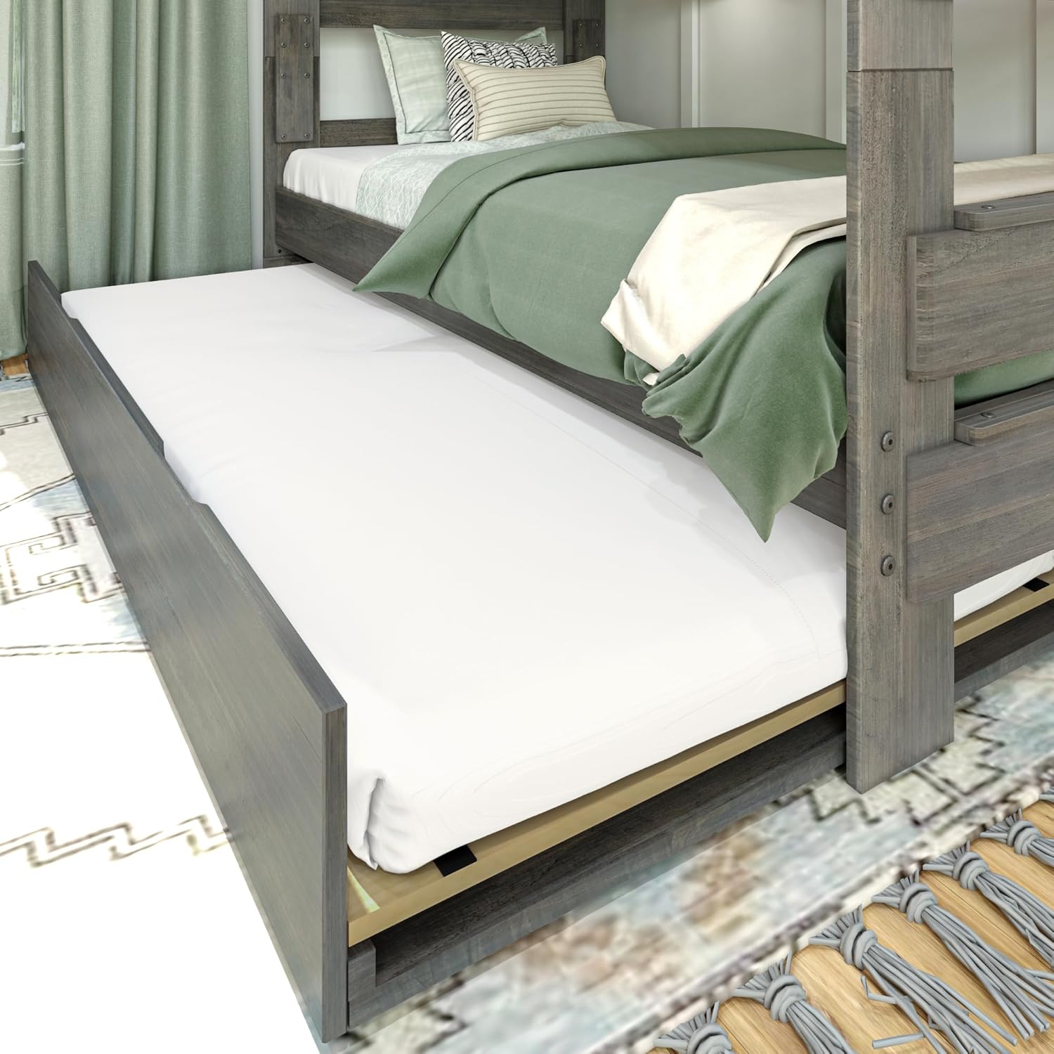 Max & Lily Modern Farmhouse Twin/Twin Bunk Bed with Trundle, Driftwood