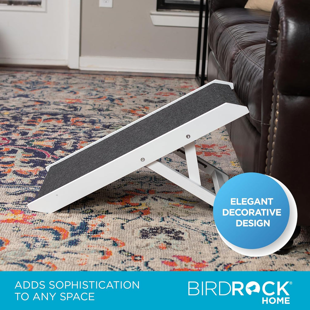 BIRDROCK HOME Adjustable Pet Ramp for Small Dogs, Cats, Puppies - Foldable Wooden Dog Ramp for Couch, Bed, Car - Indoor or Outdoor- Safe, Portable, Non-Slip Carpet - 13inch, White