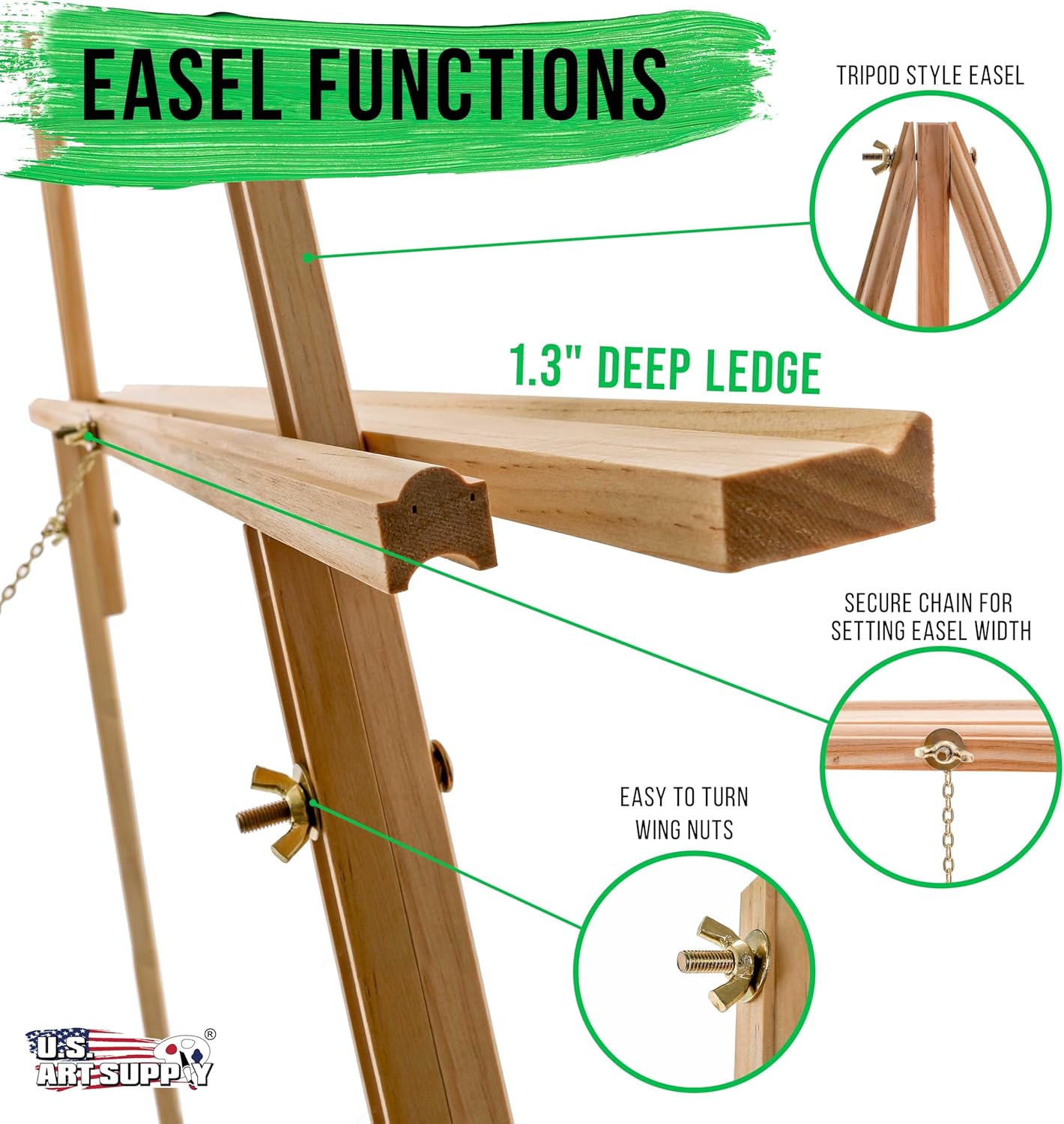 U.S. Art Supply 64inch Wooden Easel Stand (4 Pack) - Adjustable A-Frame Tripod for Painting, Drawing, Photos & Signs - Lightweight Easels, Wood Easel Stand for Sign Wedding Display 40inch Canvas Capacity