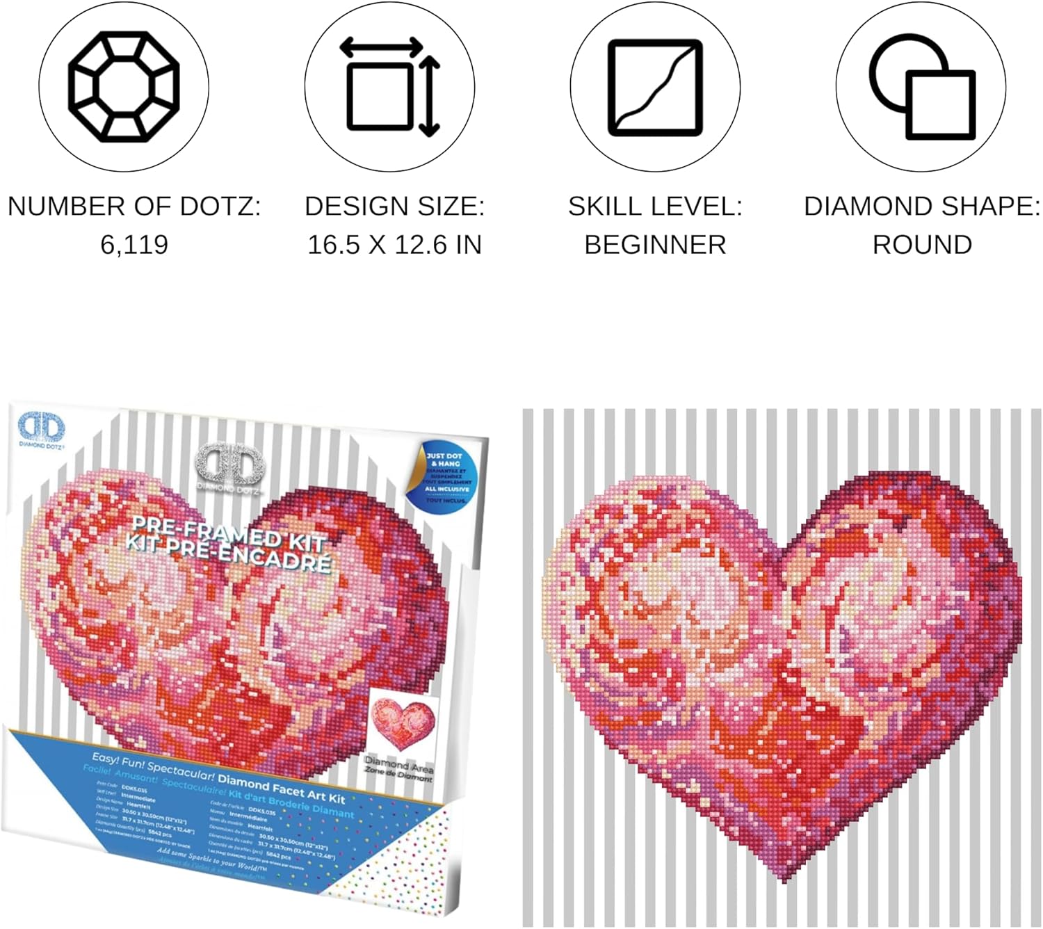 DIAMON DOT Heartfel wit Fram Hear Diamon Paintin Kit fo Adult Diamon Ar Kit Relaxin Creativ Craf Ki wit Dot Gem 12inchx12inch