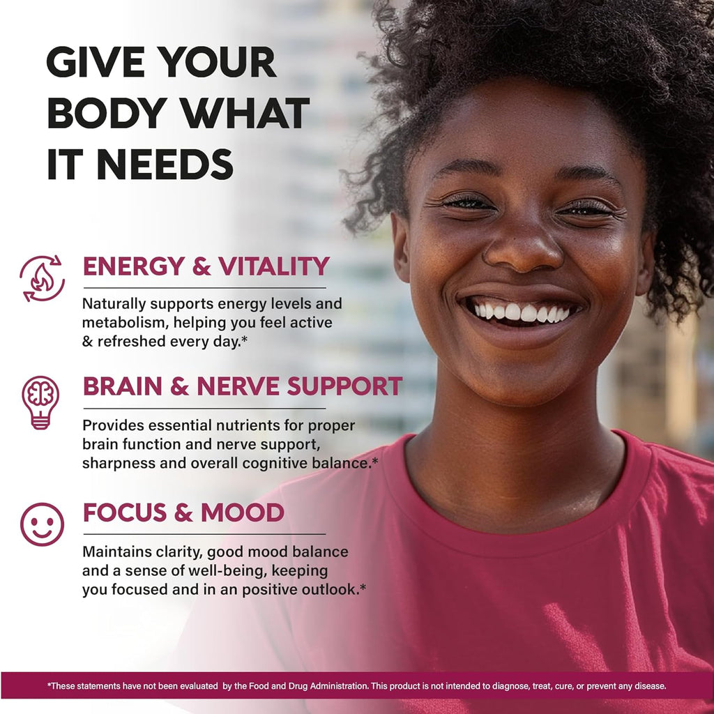 Vitamin B Complex for Men Women - Riboflavin B2, B12, B1, B3, B5, B6, B7, B8, B9 | Vitamin C, Choline, Inositol - B-Complex Supplement - Energy, Brain Heart Support - Made in USA, 60 Vegan Caps
