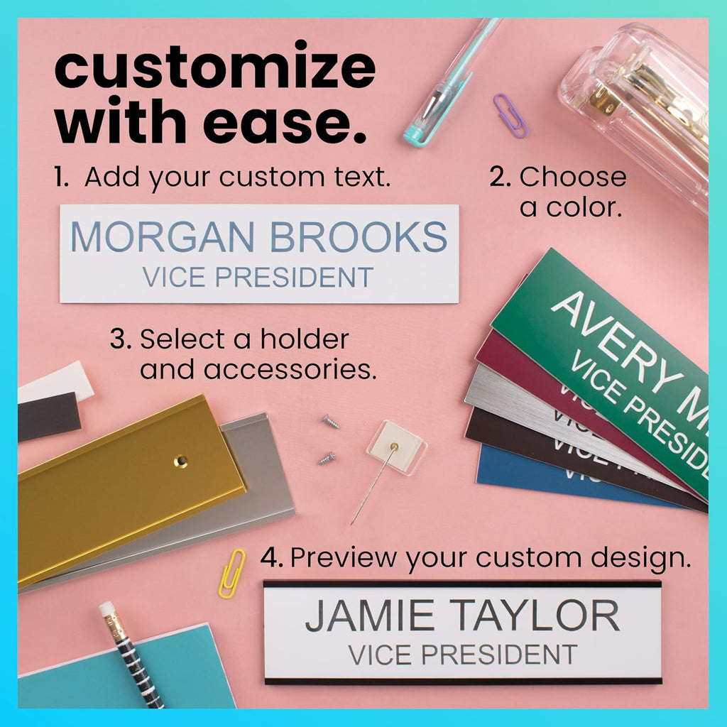 ExcelMark 2inch x 10inch Custom Engraved Name Plate with Square Corners