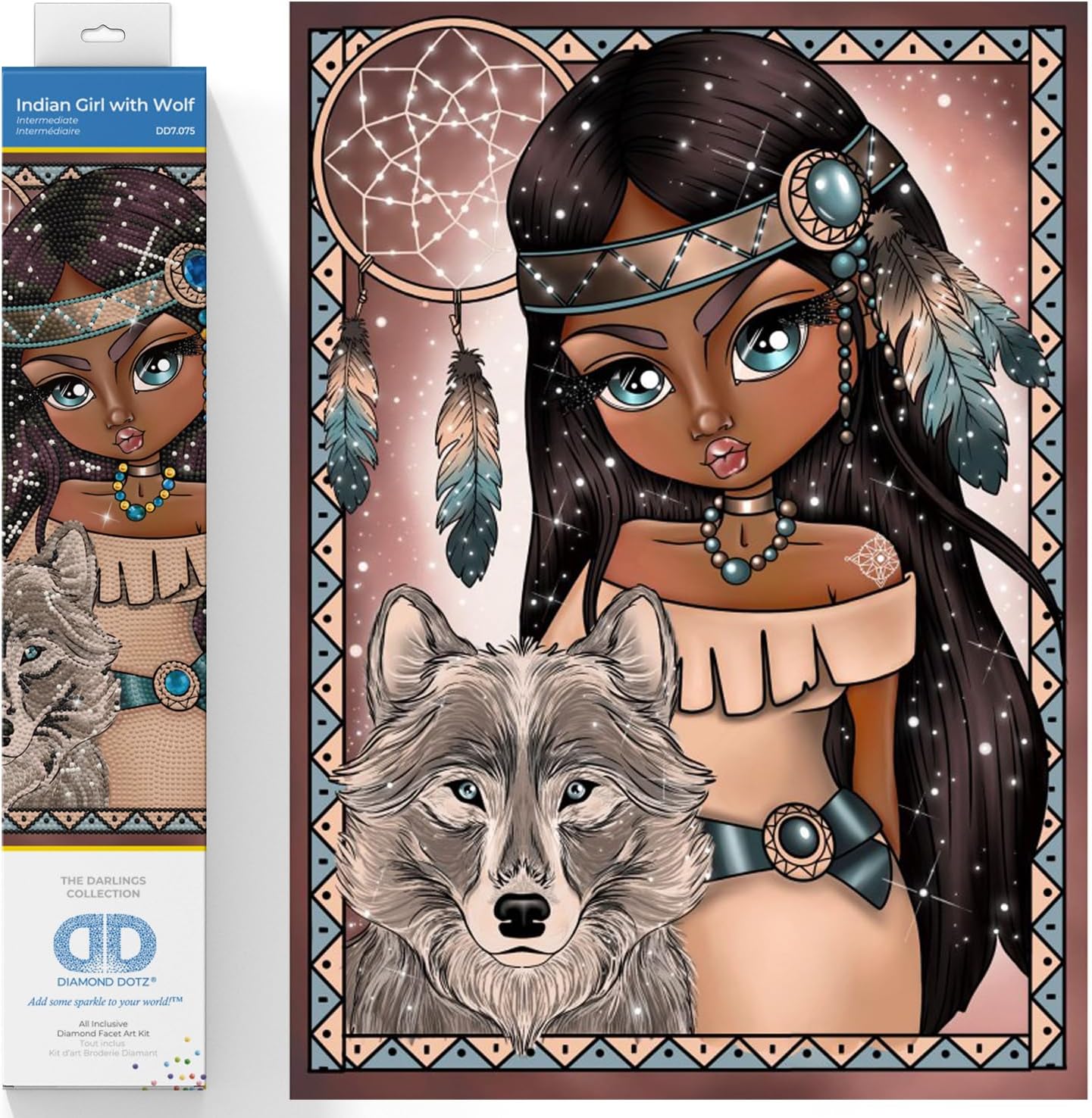 DIAMON DOT India Gir wit Wol Diamon Paintin Kit fo Adult Diamon Ar Kit Relaxin Creativ Craf Ki wit Dot Gem 15.8x11.8